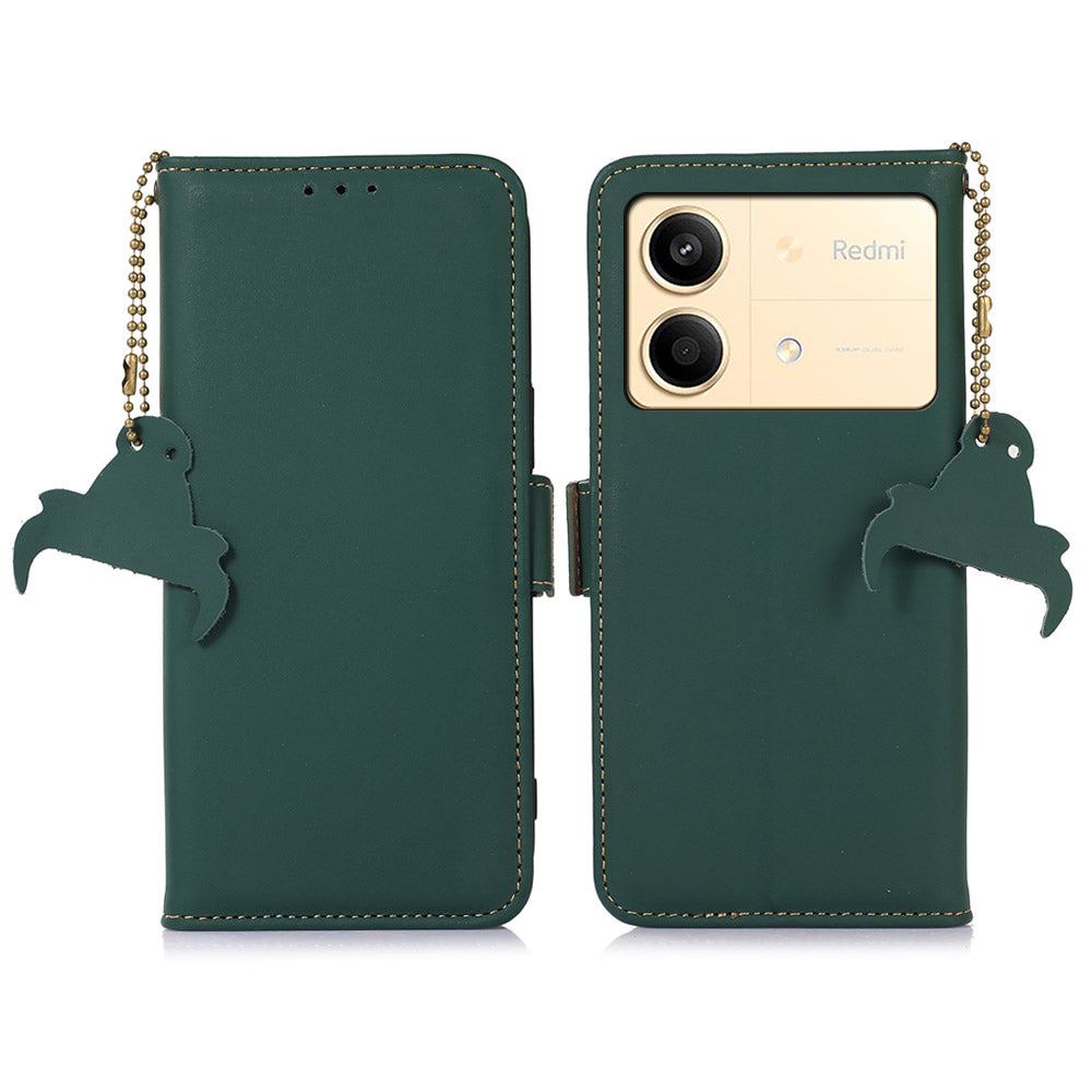 For Xiaomi Redmi Note 13R Pro 5G Genuine Cow Leather Phone Case RFID Blocking - Black