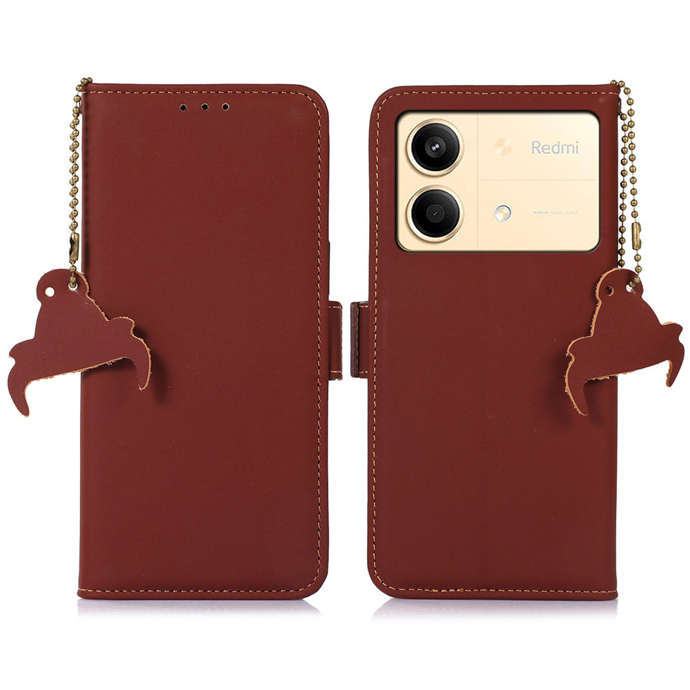 For Xiaomi Redmi Note 13R Pro 5G Genuine Cow Leather Phone Case RFID Blocking - Black