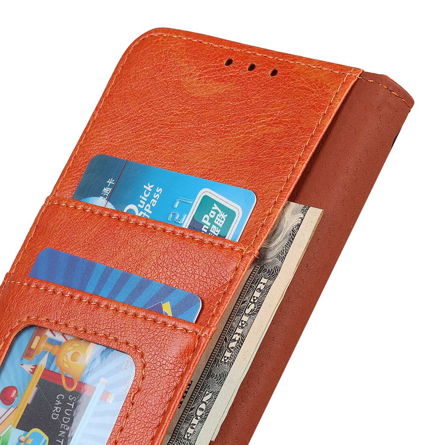 For Xiaomi Redmi Note 13R Pro 5G Wallet Cover Split Leather Case Nappa Texture - Orange