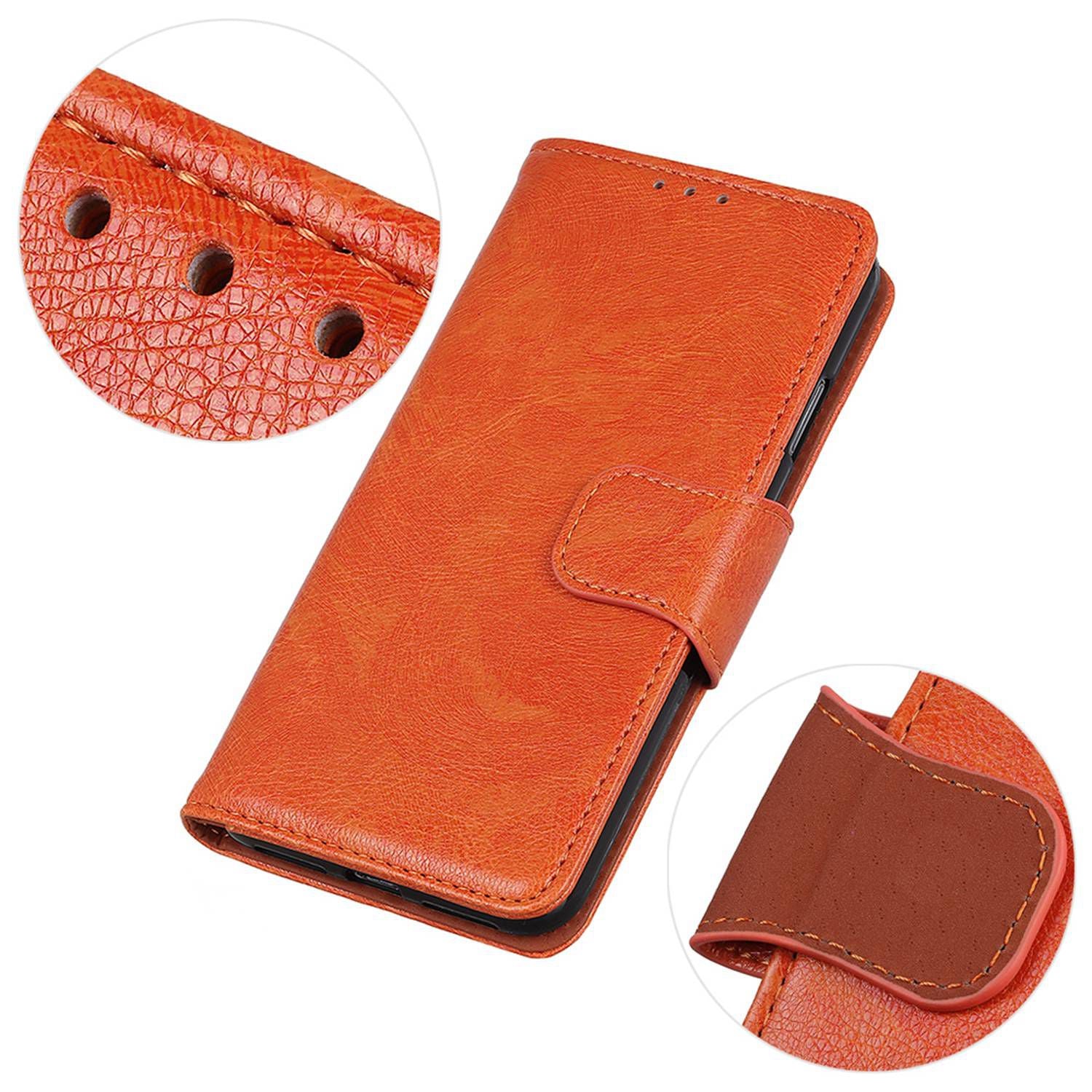 For Xiaomi Redmi Note 13R Pro 5G Wallet Cover Split Leather Case Nappa Texture - Orange