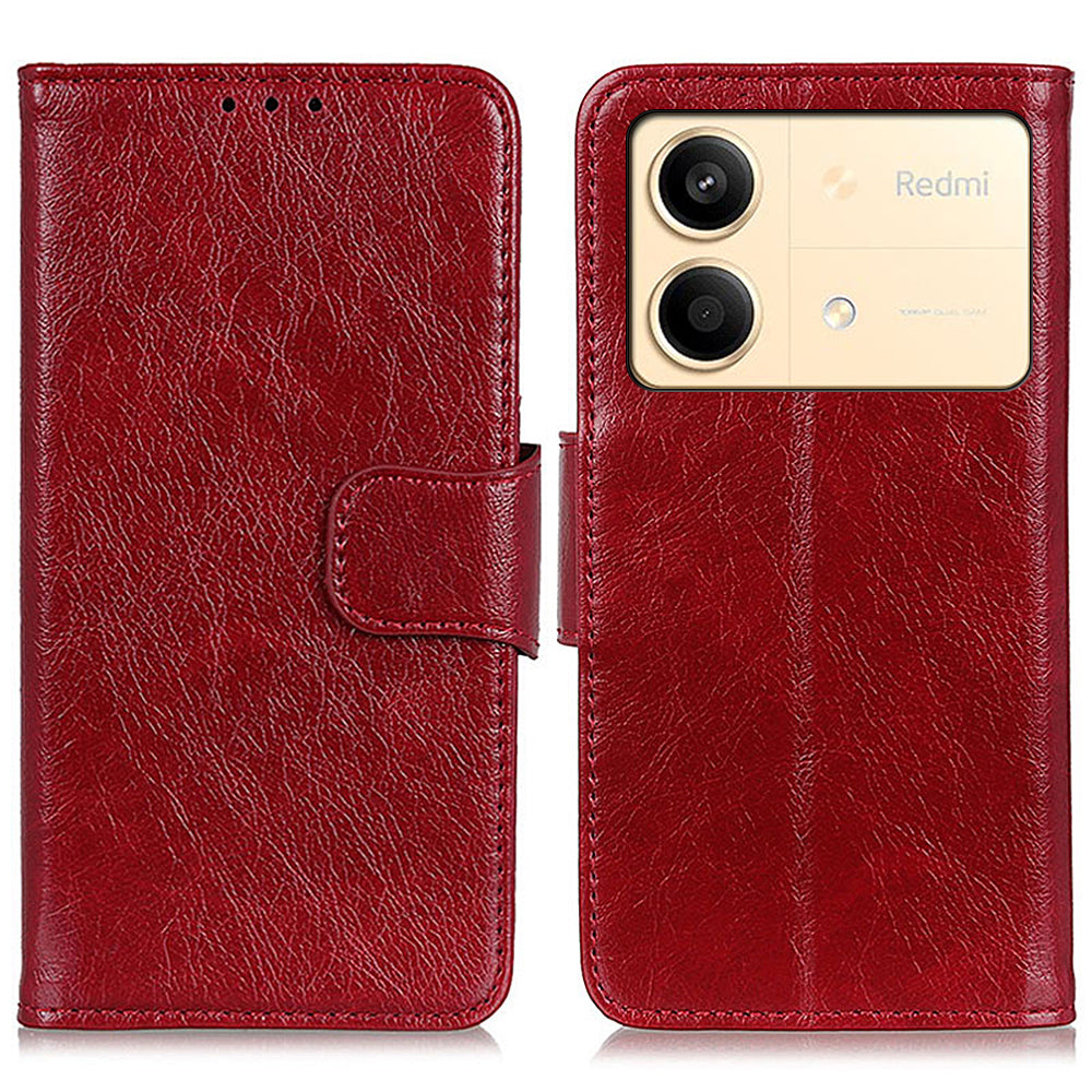For Xiaomi Redmi Note 13R Pro 5G Wallet Cover Split Leather Case Nappa Texture - Orange