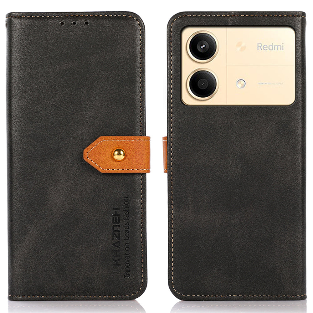 KHAZNEH For Xiaomi Redmi Note 13R Pro 5G Leather Case Wallet Cover Cowhide Texture - Rose Gold