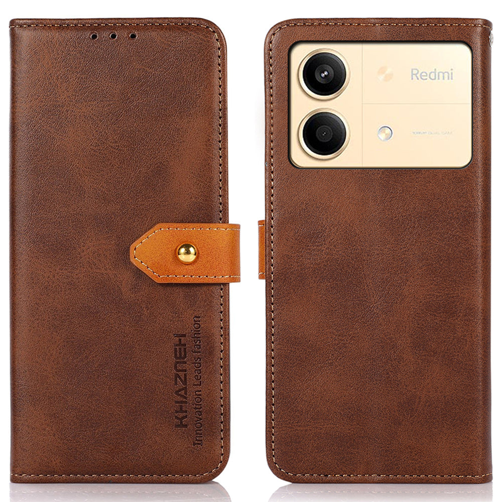 KHAZNEH For Xiaomi Redmi Note 13R Pro 5G Leather Case Wallet Cover Cowhide Texture - Rose Gold