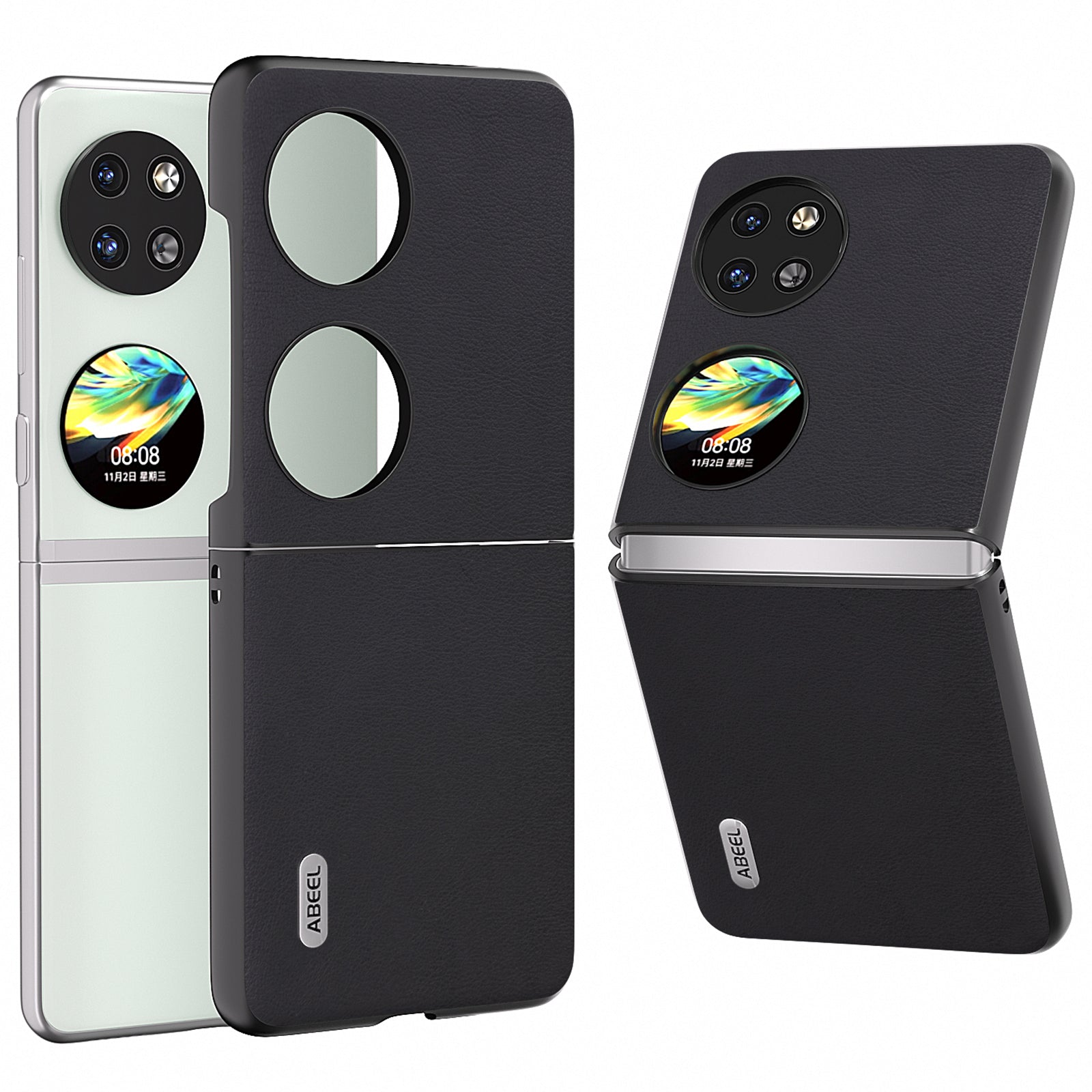 ABEEL For Huawei Pocket 2 Phone Case Anti-Scratch PU Leather+PC Cover - Black