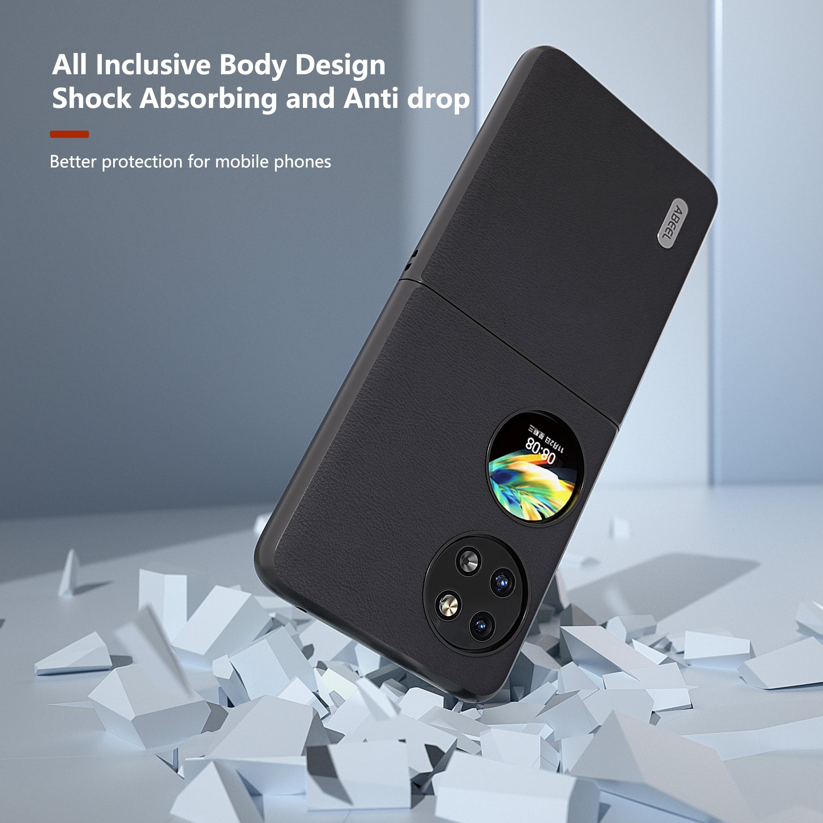 ABEEL For Huawei Pocket 2 Phone Case Anti-Scratch PU Leather+PC Cover - Black