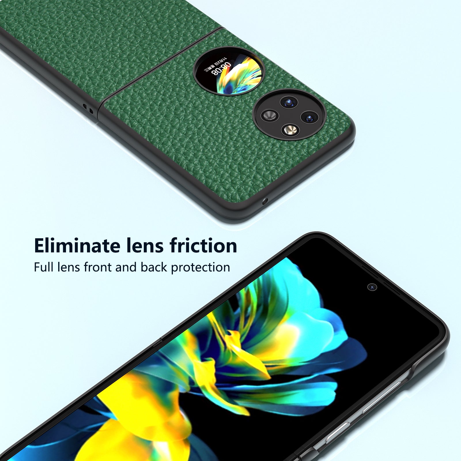 ABEEL For Huawei Pocket 2 Phone Case Genuine Cow Leather with Hard PC Inner Shell Litchi Texture - Green