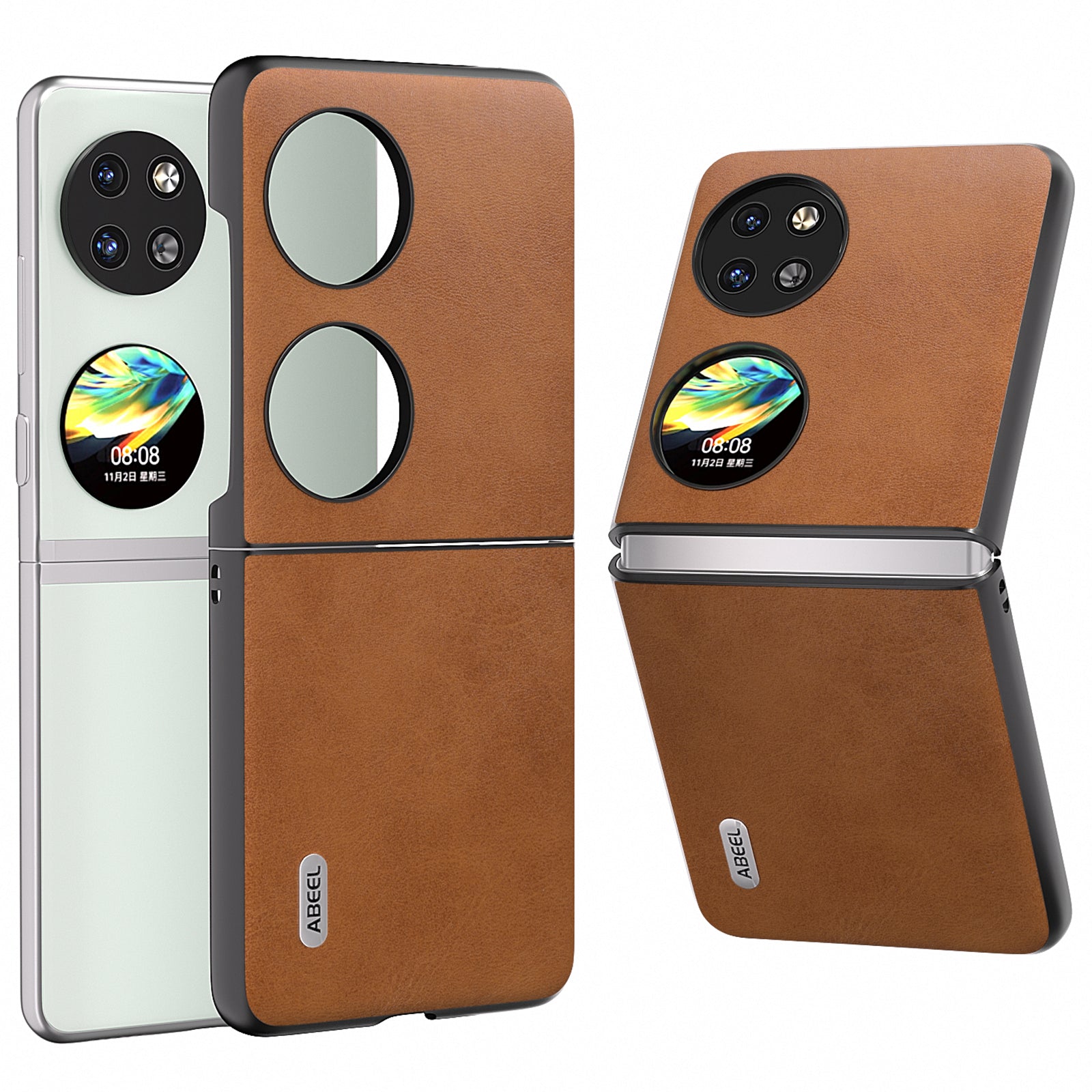 ABEEL For Huawei Pocket 2 Phone Case PU Leather + Hard PC Cover Anti-Shock - Brown