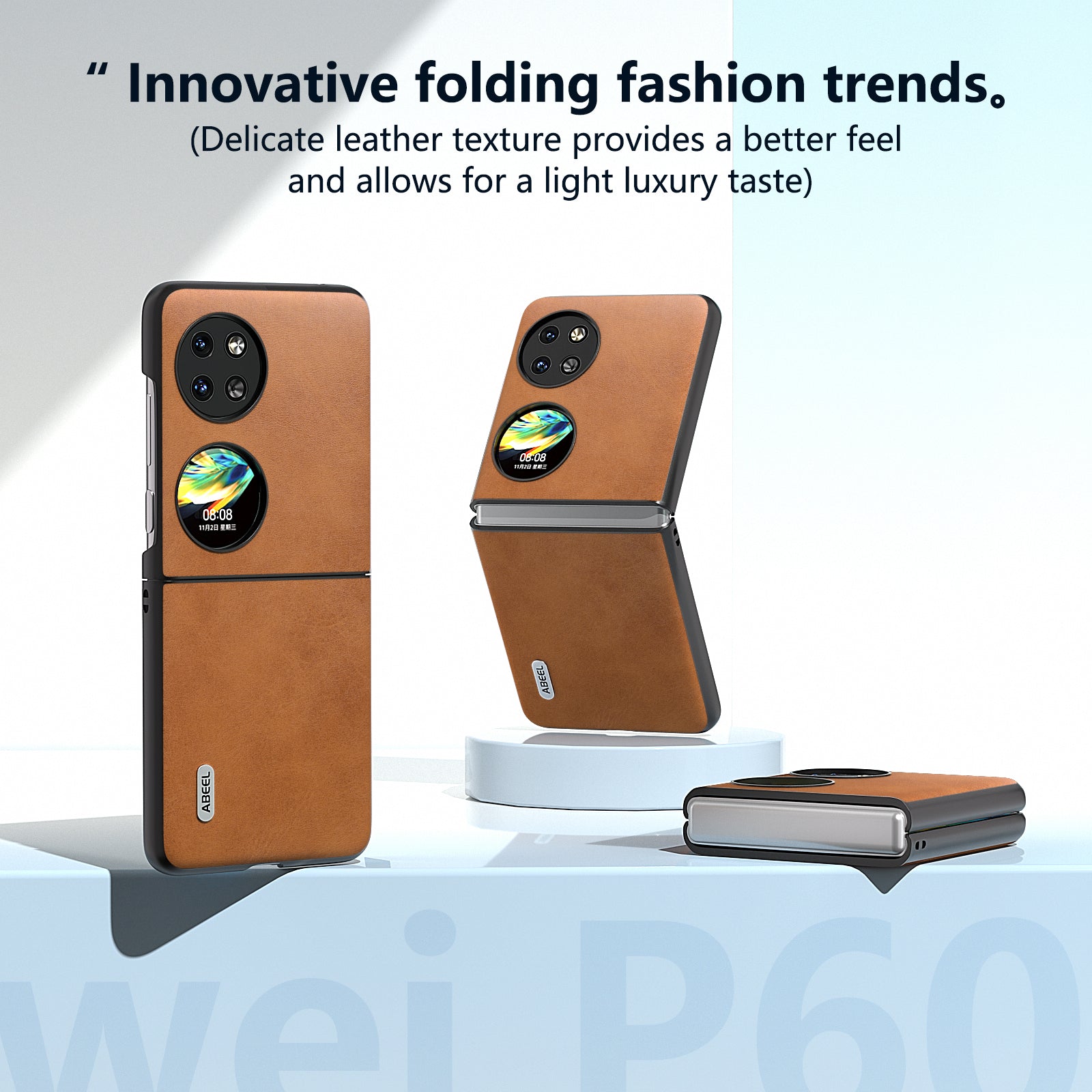 ABEEL For Huawei Pocket 2 Phone Case PU Leather + Hard PC Cover Anti-Shock - Brown