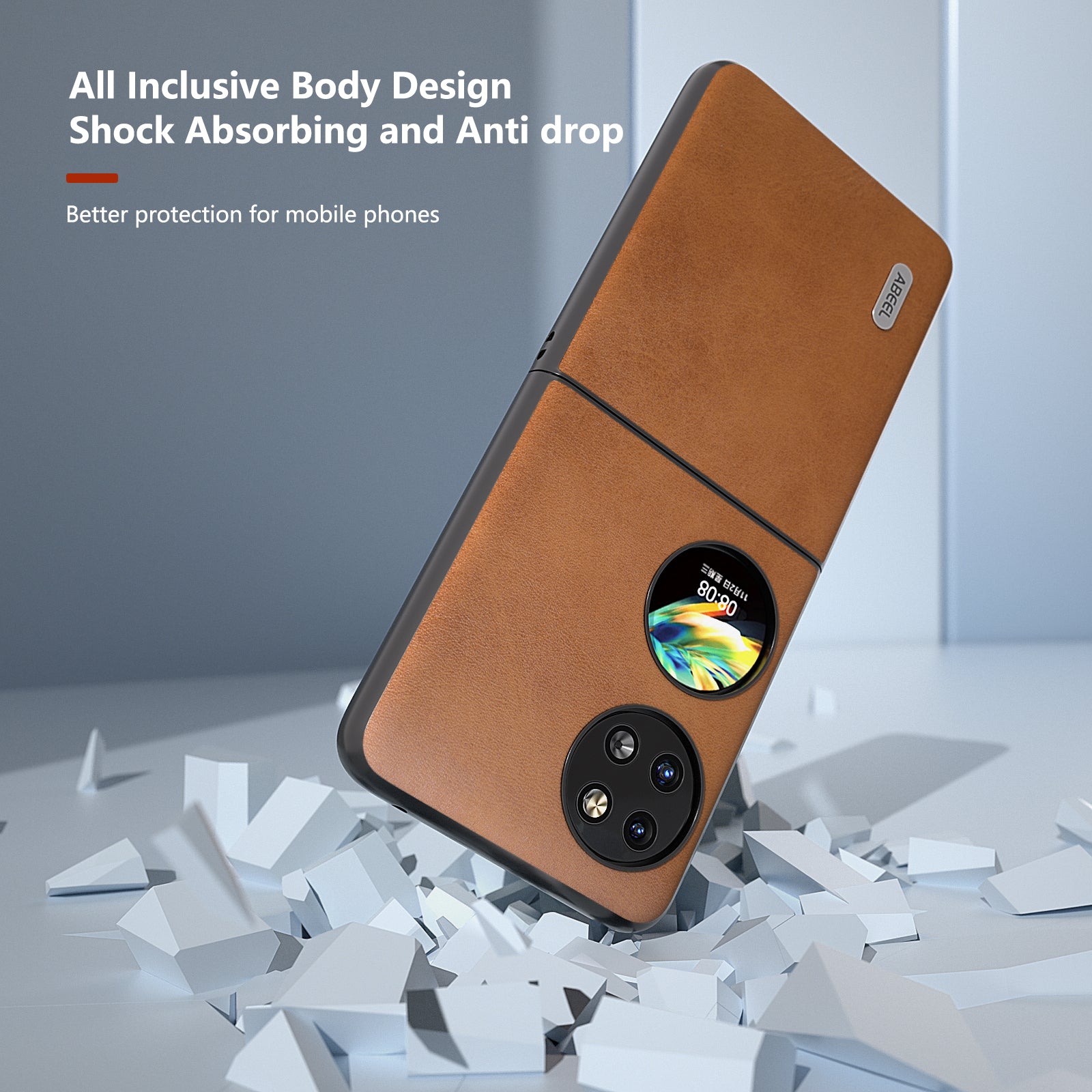 ABEEL For Huawei Pocket 2 Phone Case PU Leather + Hard PC Cover Anti-Shock - Brown