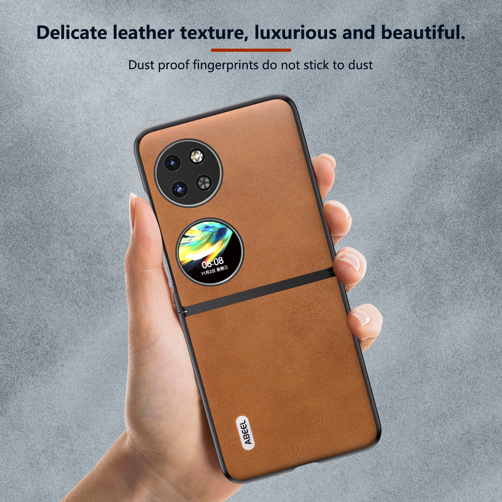 ABEEL For Huawei Pocket 2 Phone Case PU Leather + Hard PC Cover Anti-Shock - Brown