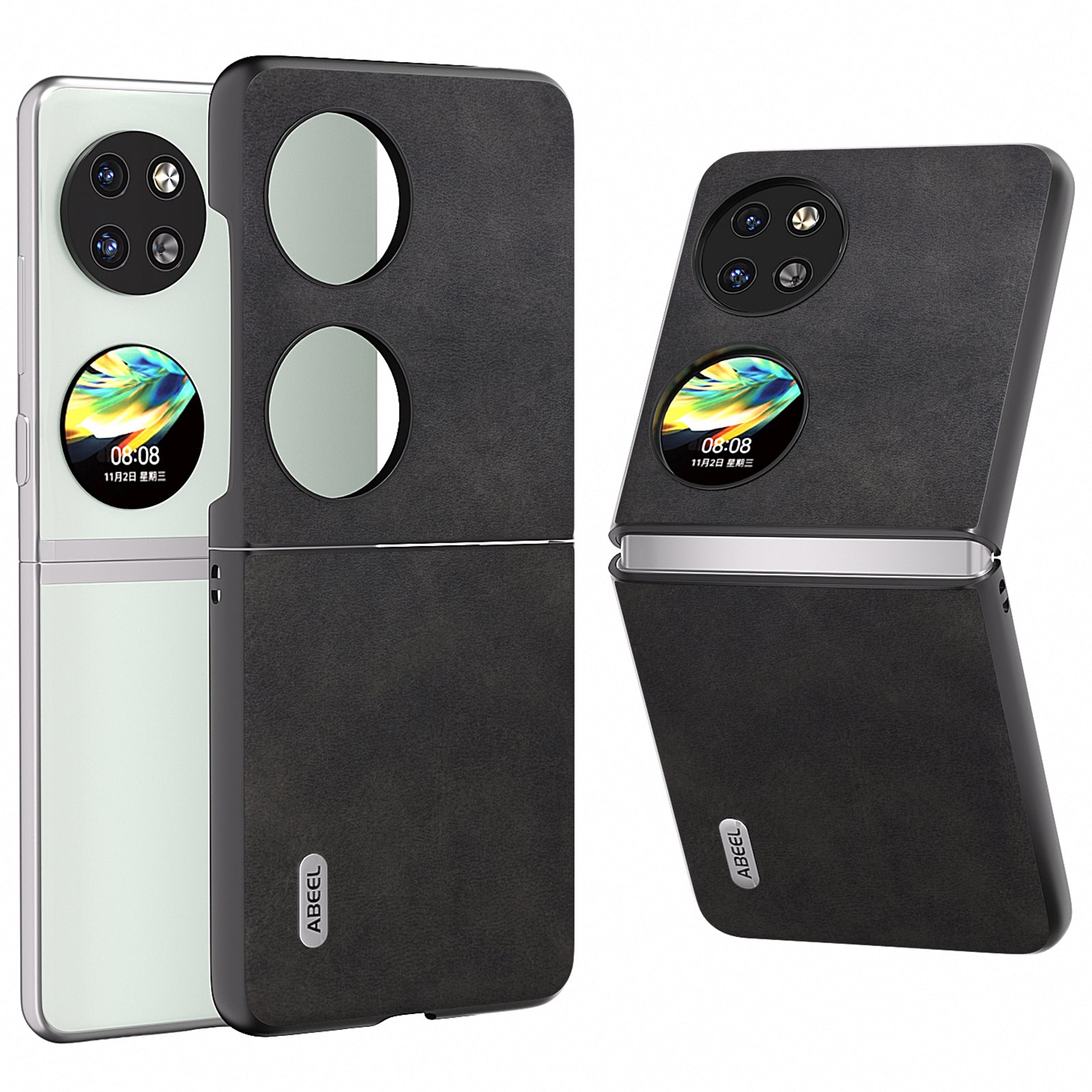 ABEEL For Huawei Pocket 2 Phone Case PU Leather + Hard PC Cover Anti-Shock - Brown