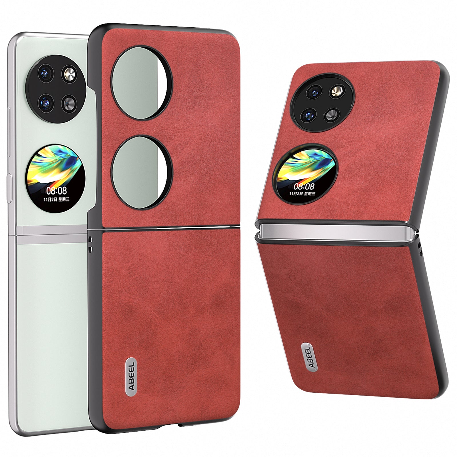 ABEEL For Huawei Pocket 2 Phone Case PU Leather + Hard PC Cover Anti-Shock - Brown