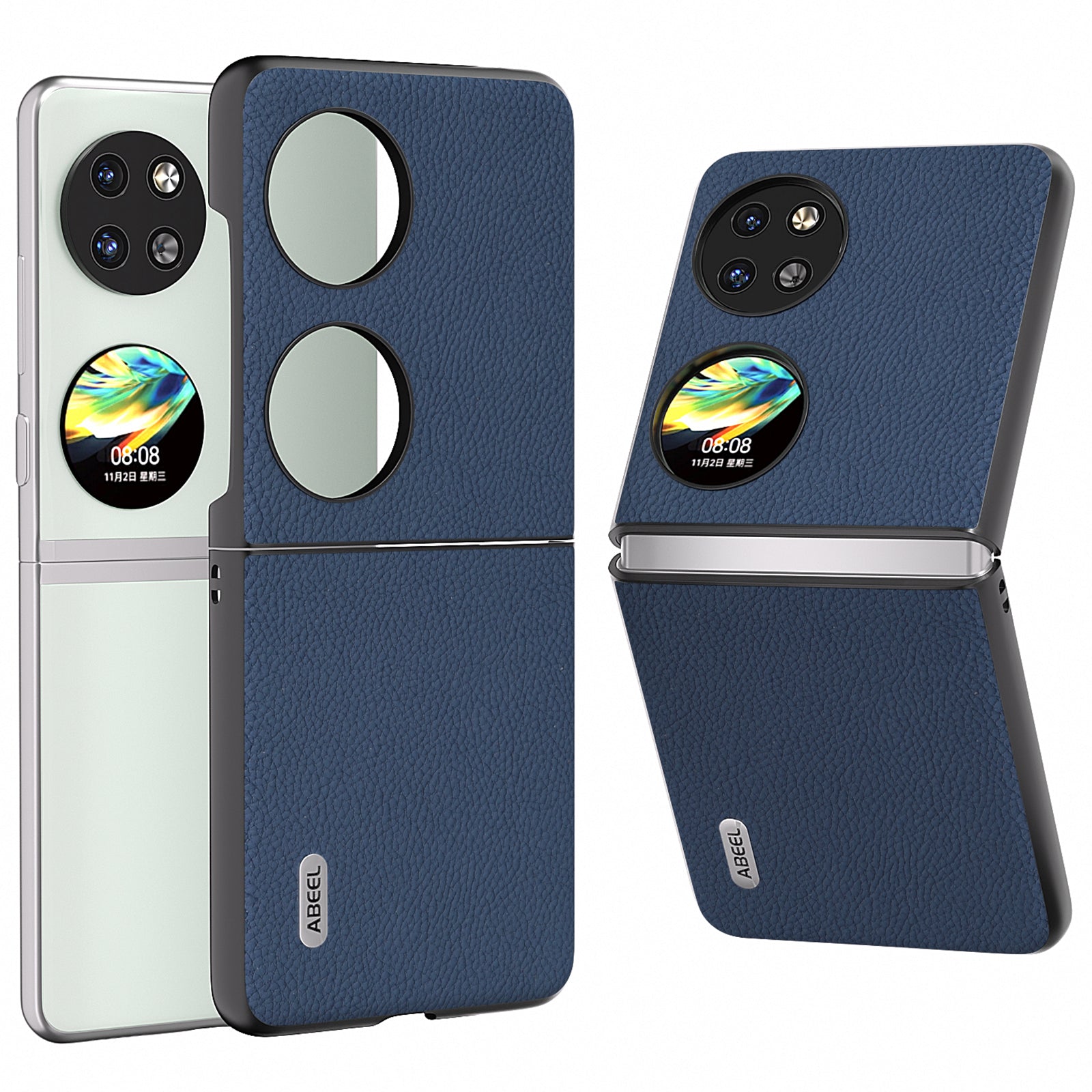 ABEEL For Huawei Pocket 2 Litchi Texture Case Genuine Cow Leather+PC Phone Cover - Blue