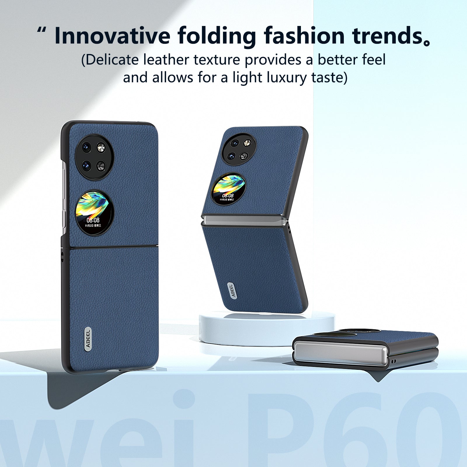 ABEEL For Huawei Pocket 2 Litchi Texture Case Genuine Cow Leather+PC Phone Cover - Blue