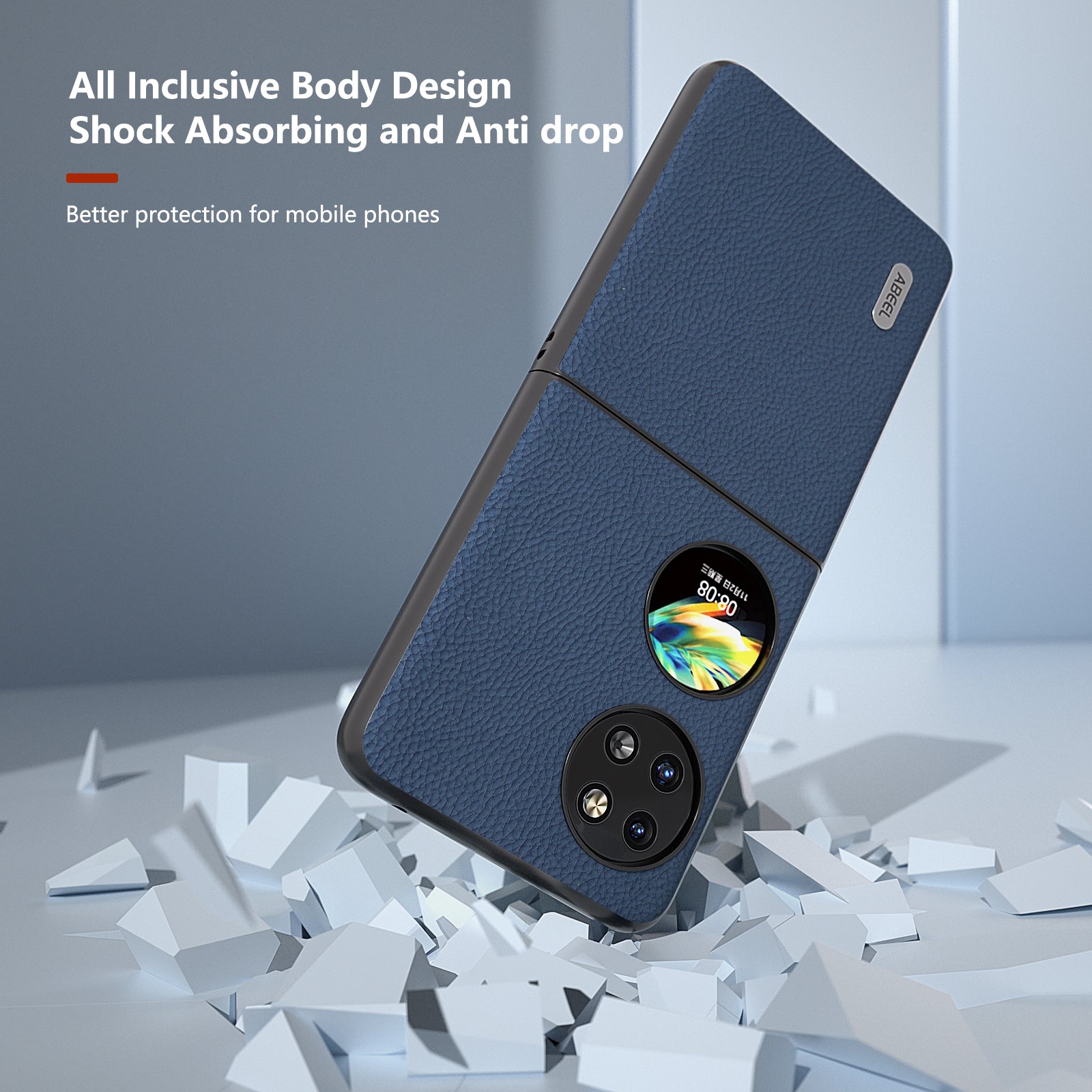 ABEEL For Huawei Pocket 2 Litchi Texture Case Genuine Cow Leather+PC Phone Cover - Blue