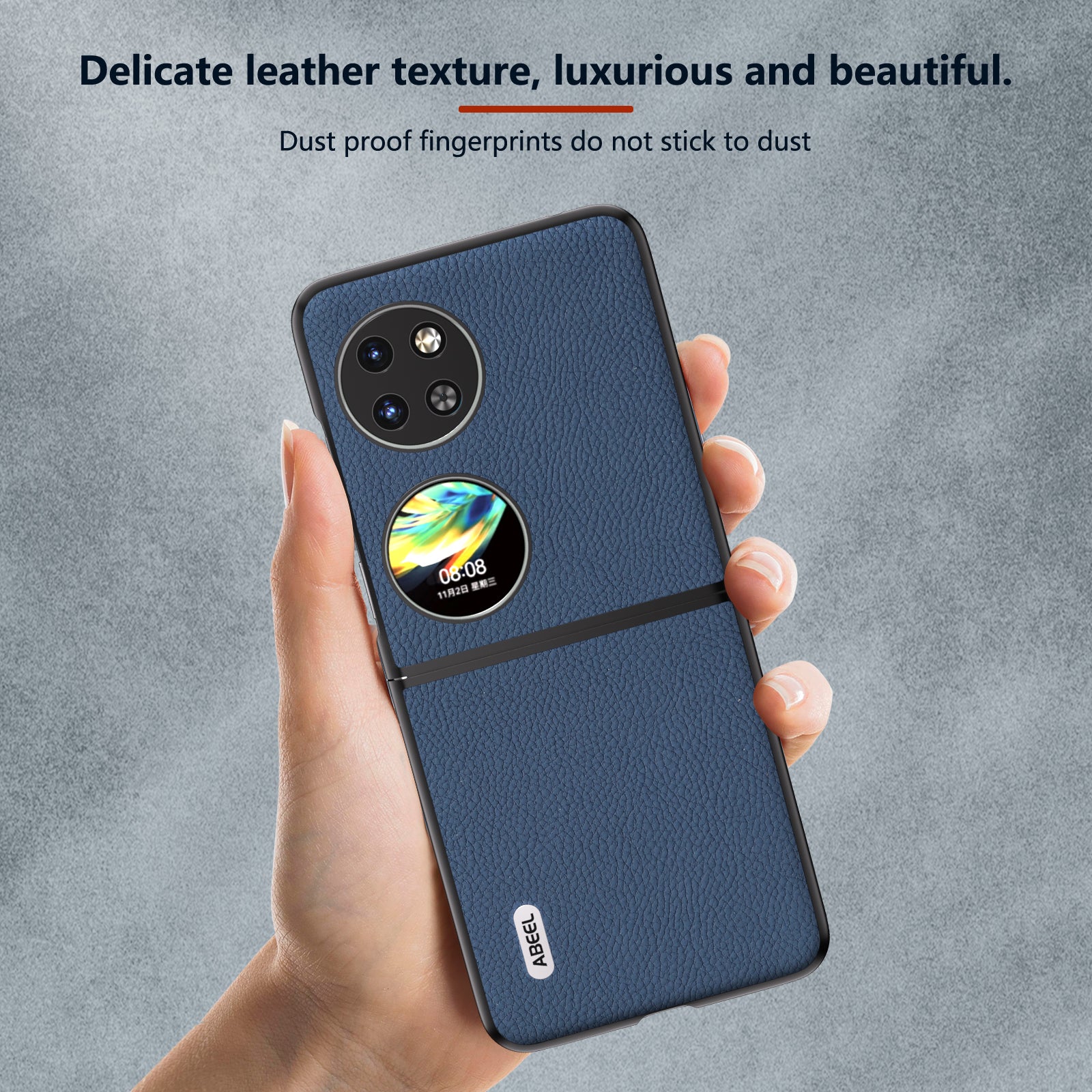 ABEEL For Huawei Pocket 2 Litchi Texture Case Genuine Cow Leather+PC Phone Cover - Blue