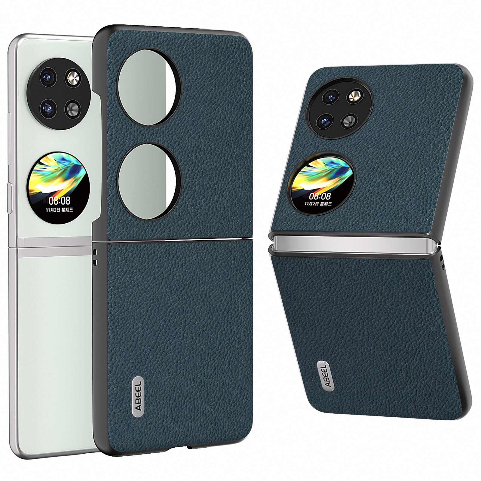 ABEEL For Huawei Pocket 2 Litchi Texture Case Genuine Cow Leather+PC Phone Cover - Blue