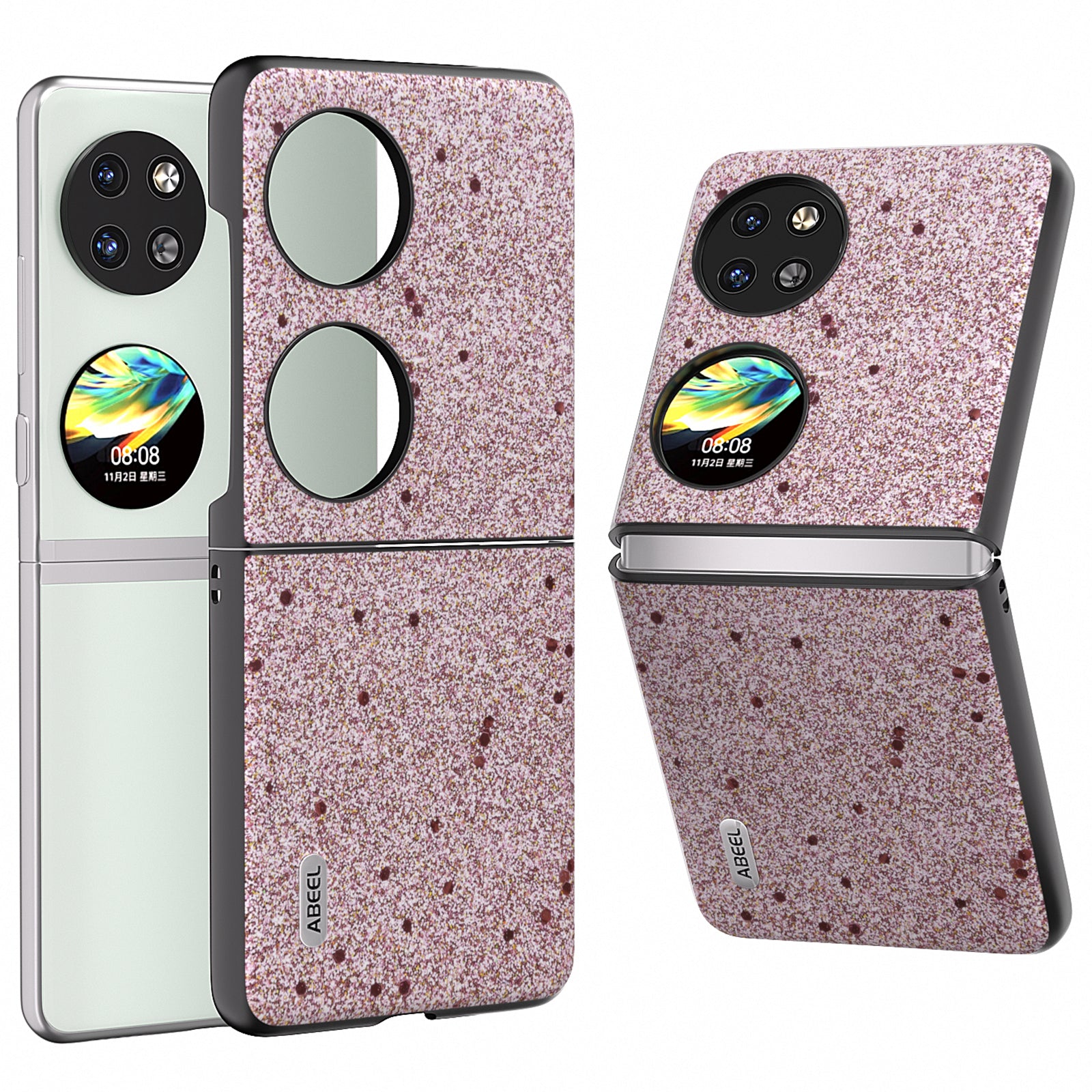 ABEEL For Huawei Pocket 2 Glitter Phone Case Slim PU Leather + Hard PC Protective Cover - Pink