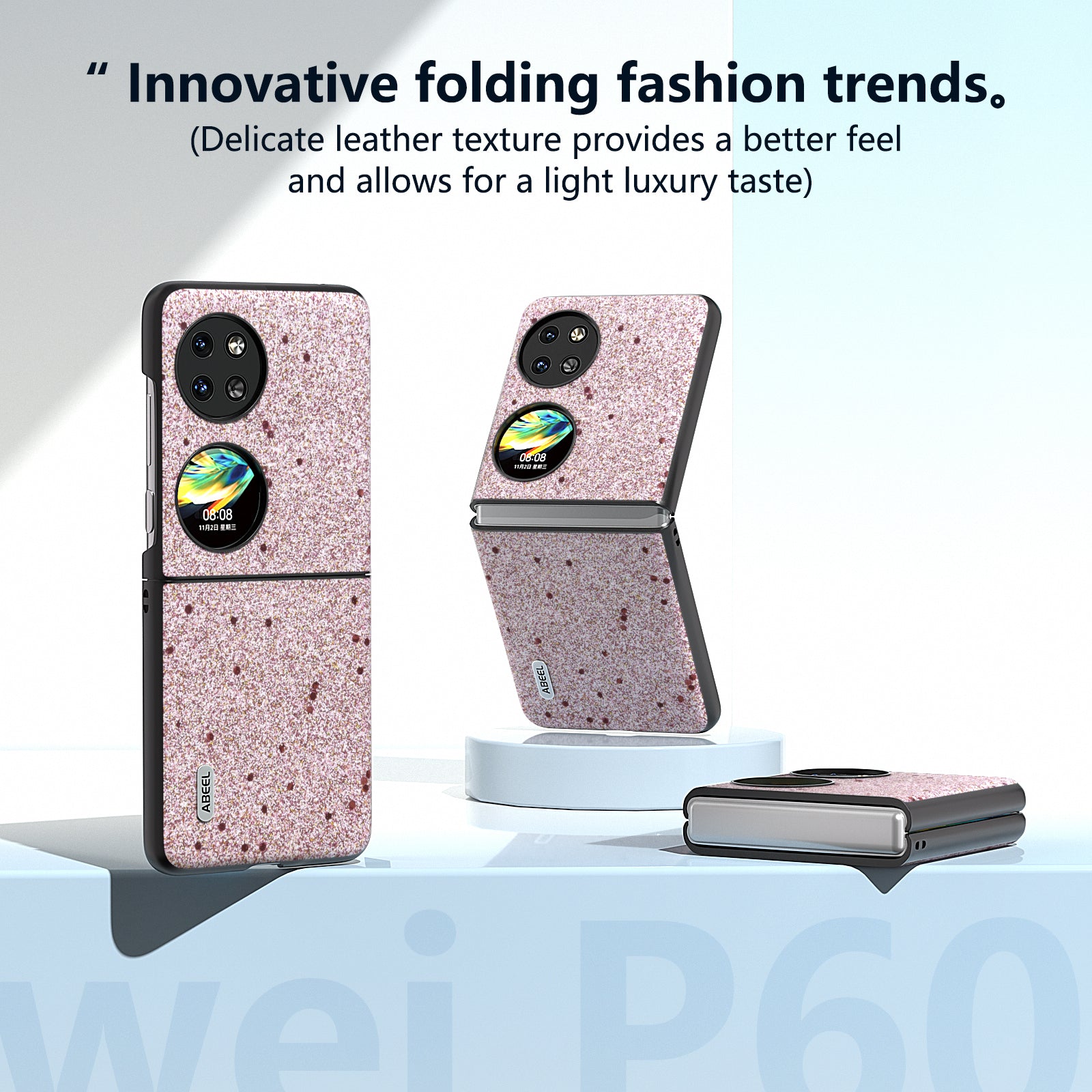 ABEEL For Huawei Pocket 2 Glitter Phone Case Slim PU Leather + Hard PC Protective Cover - Pink