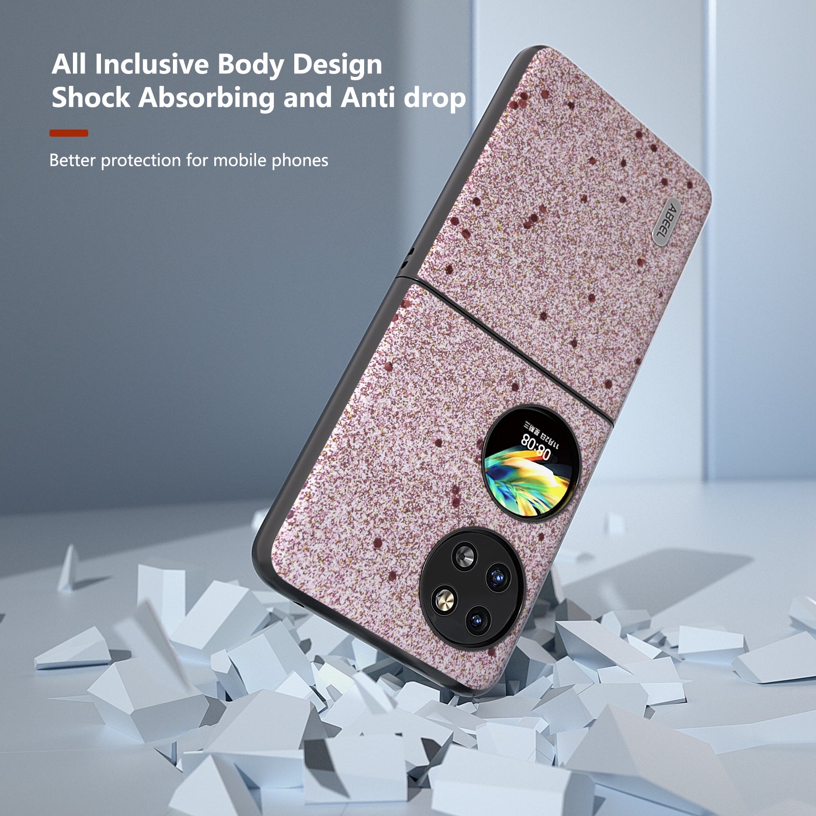 ABEEL For Huawei Pocket 2 Glitter Phone Case Slim PU Leather + Hard PC Protective Cover - Pink