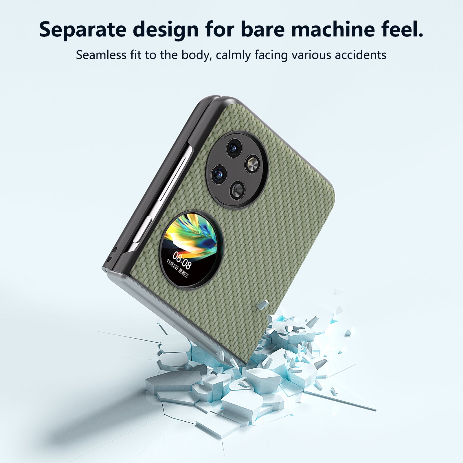 ABEEL For Huawei Pocket 2 Phone Case Carbon Fiber Texture Anti-Scratch - Green