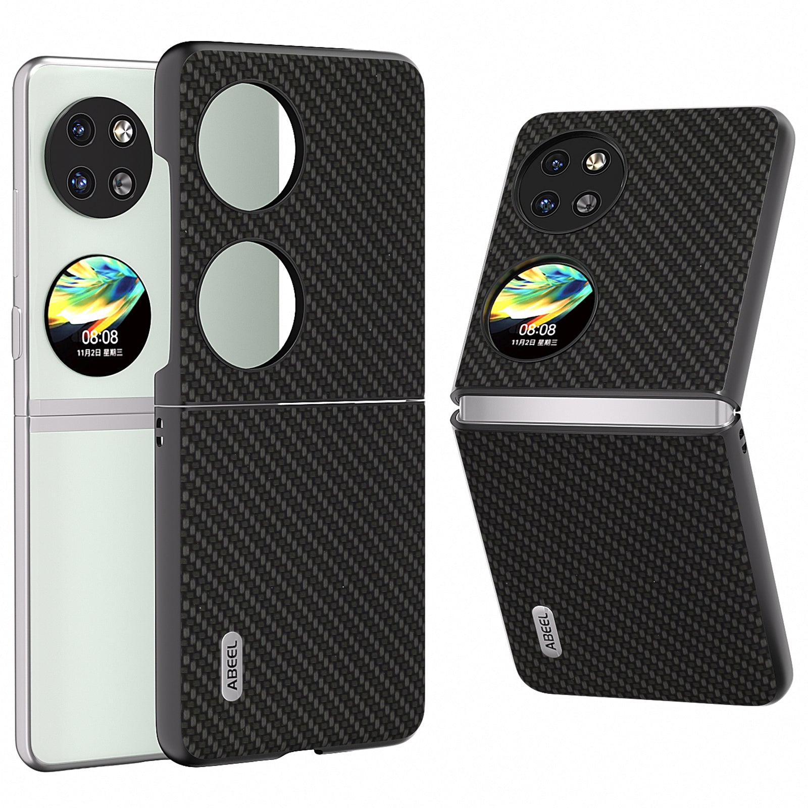 ABEEL For Huawei Pocket 2 Phone Case Carbon Fiber Texture Anti-Scratch - Green