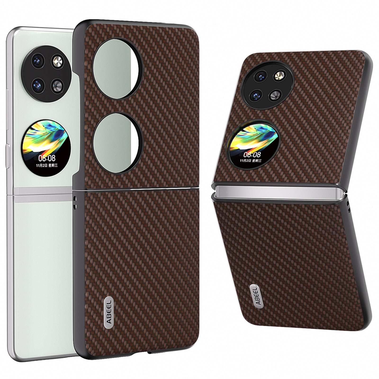 ABEEL For Huawei Pocket 2 Phone Case Carbon Fiber Texture Anti-Scratch - Green