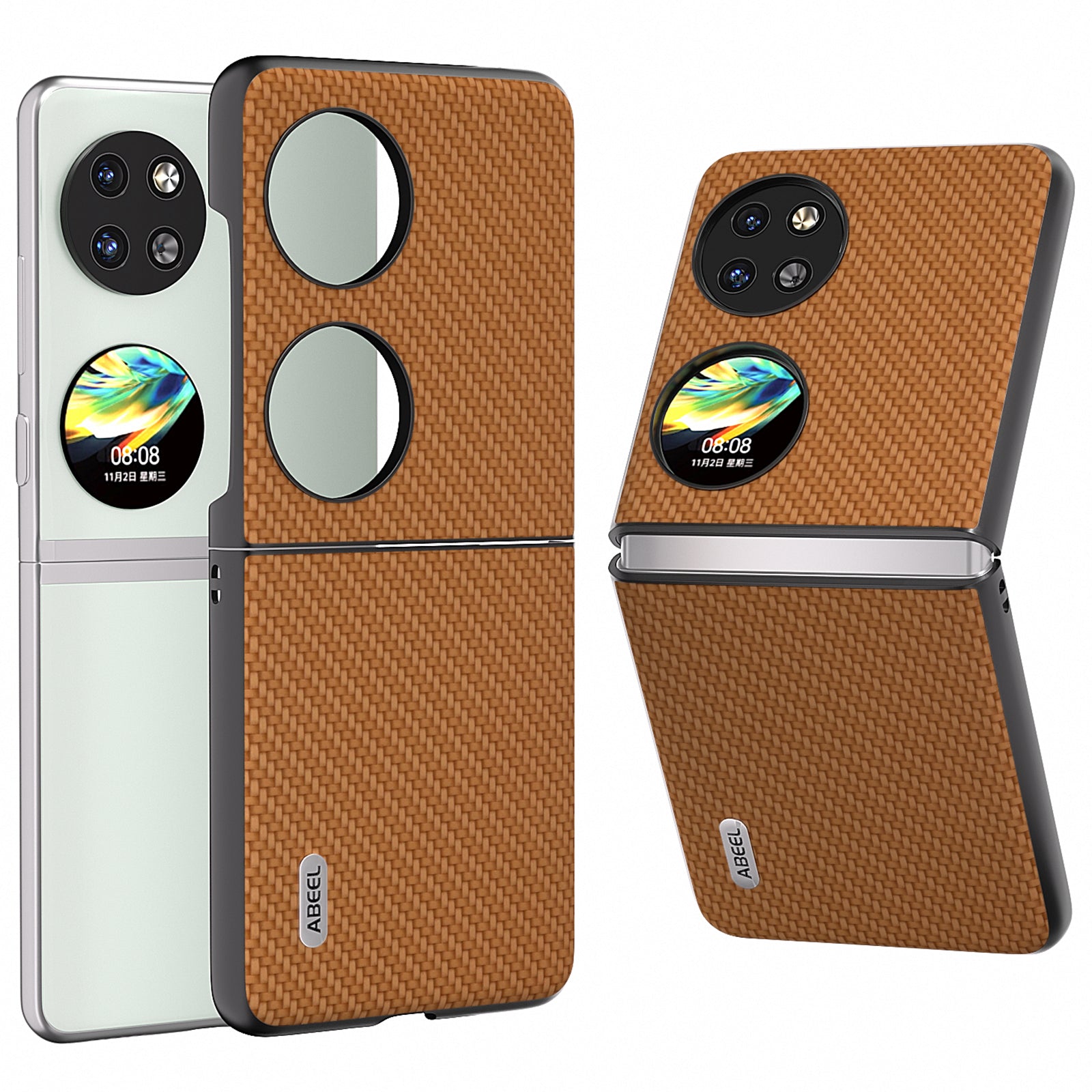 ABEEL For Huawei Pocket 2 Phone Case Carbon Fiber Texture Anti-Scratch - Green
