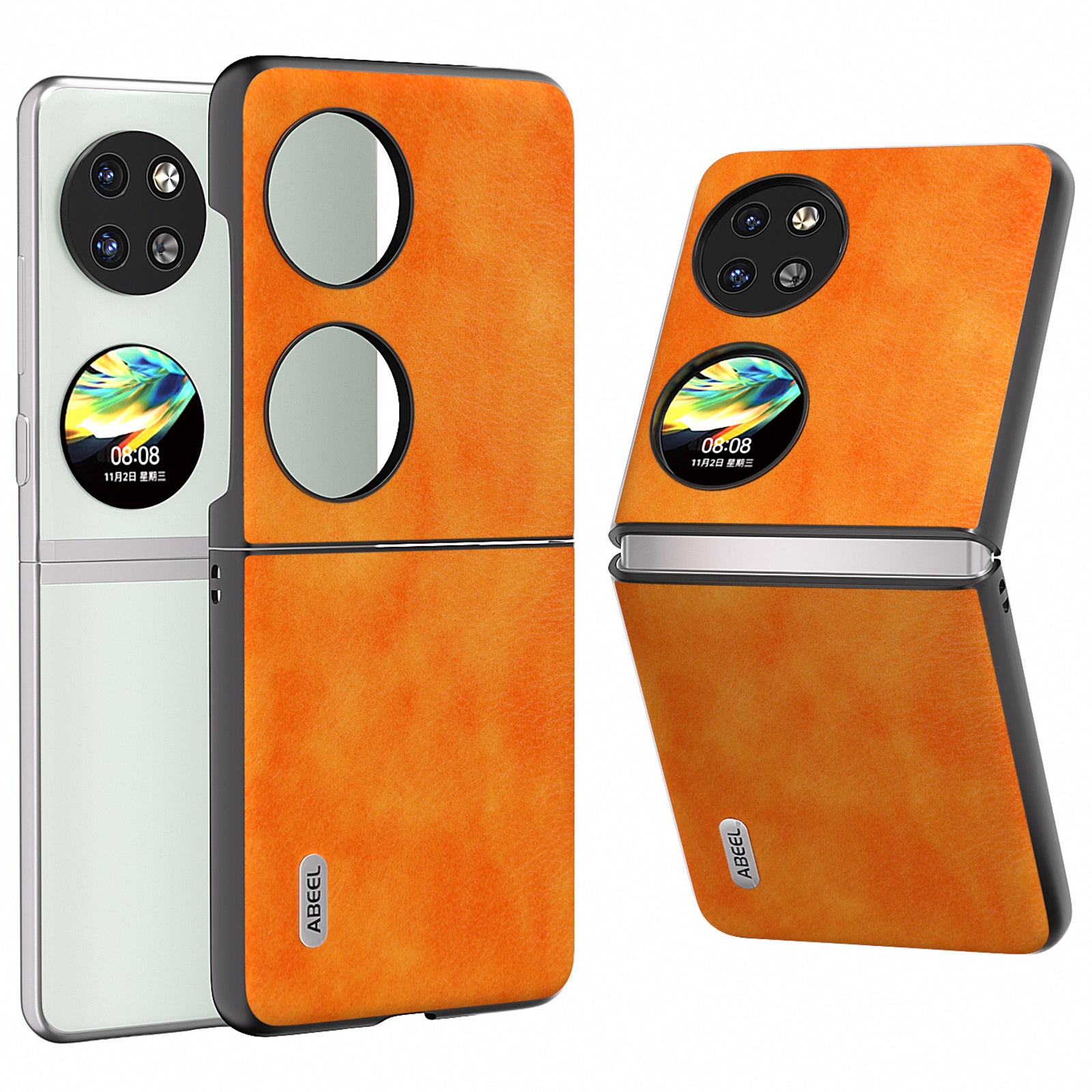 ABEEL For Huawei Pocket 2 Phone Case Hard PC+PU Leather Litchi Texture Cover - Orange