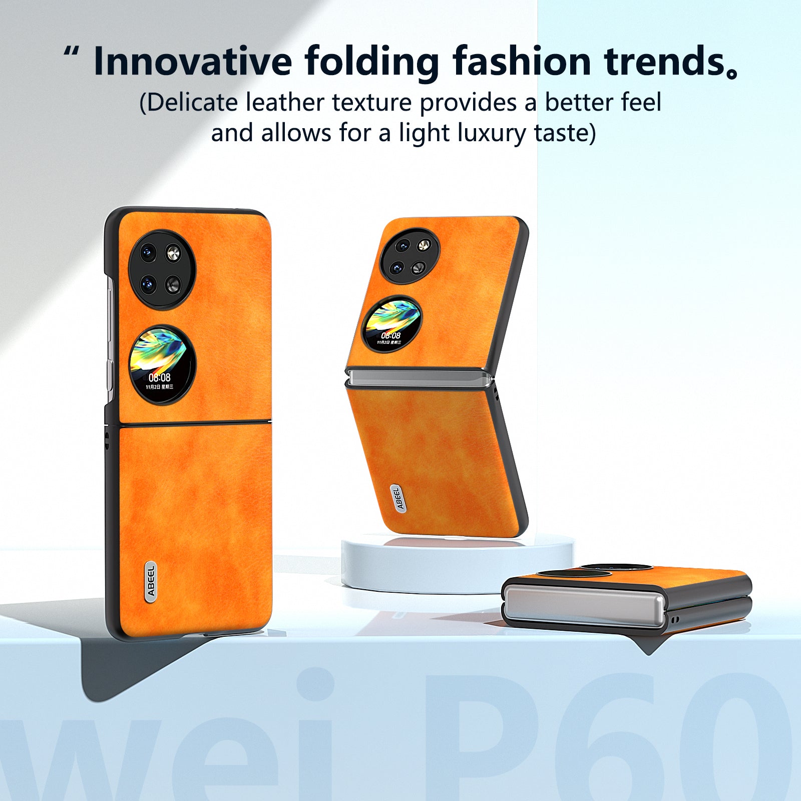 ABEEL For Huawei Pocket 2 Phone Case Hard PC+PU Leather Litchi Texture Cover - Orange