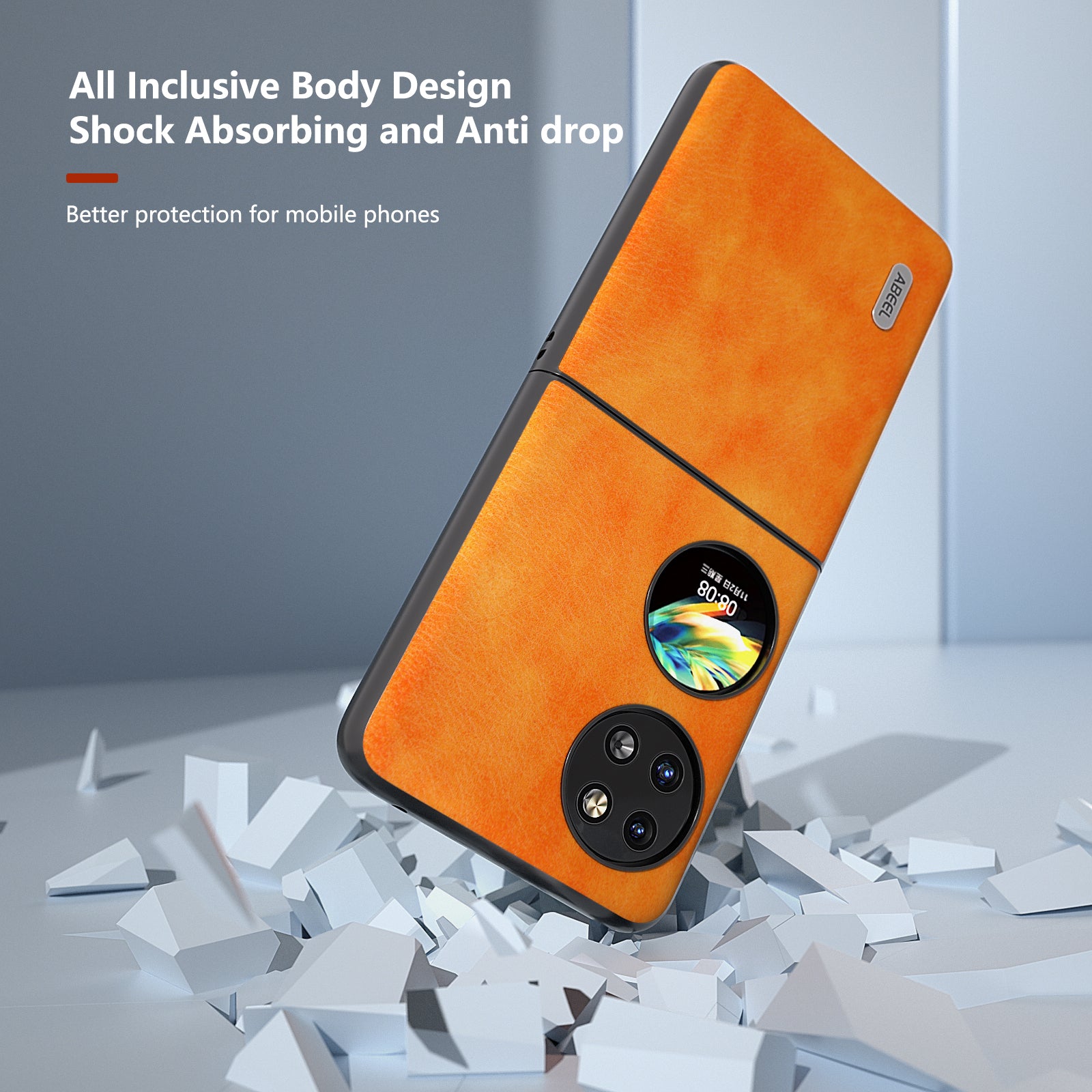 ABEEL For Huawei Pocket 2 Phone Case Hard PC+PU Leather Litchi Texture Cover - Orange