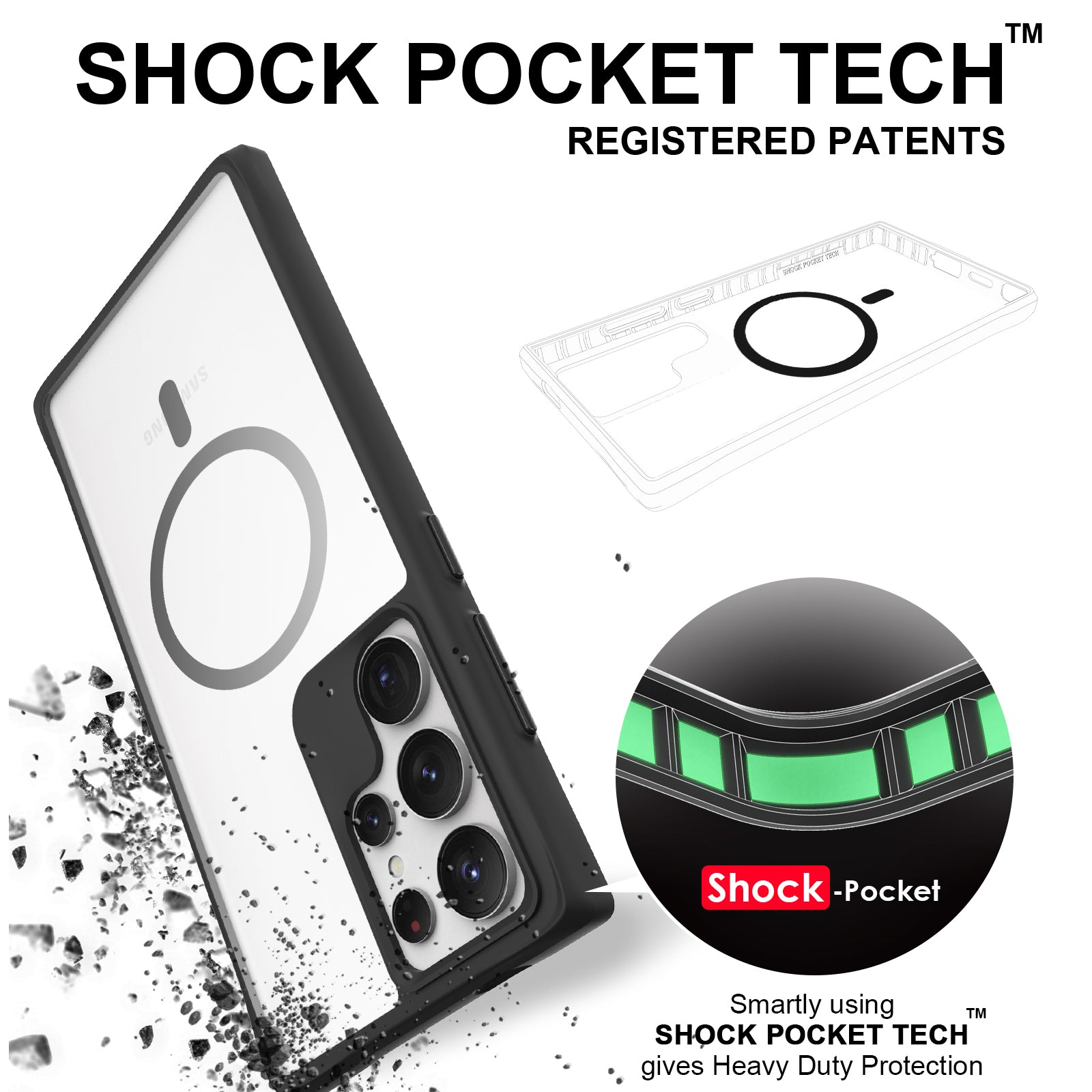 Combat X Mode Magnetic Series for Samsung Galaxy S24 Ultra Case Reinforced Corners Cover Compatible with Magsafe - Black