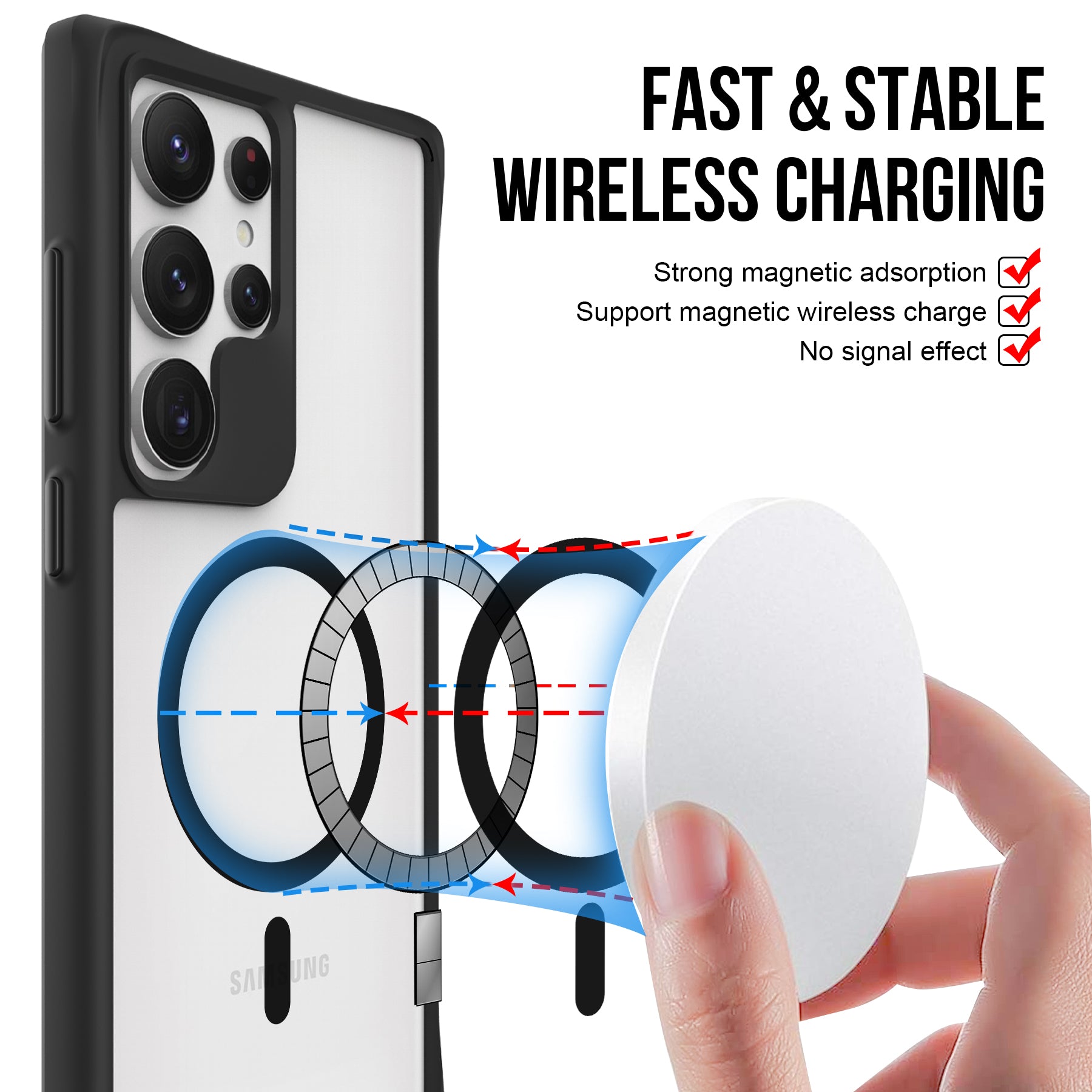 Combat X Mode Magnetic Series for Samsung Galaxy S24 Ultra Case Reinforced Corners Cover Compatible with Magsafe - Black