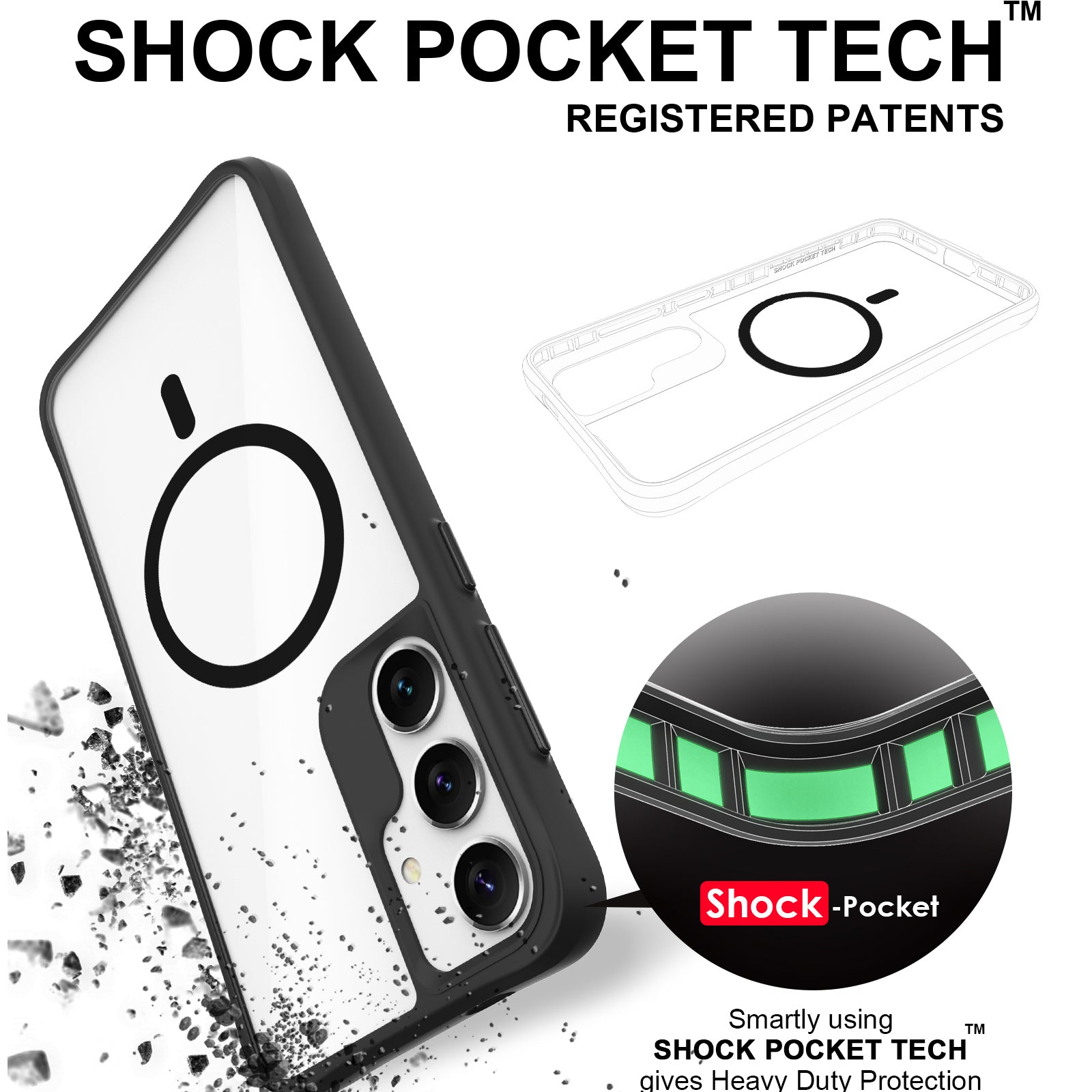 Combat X Mode Magnetic Series for Samsung Galaxy S24 Case Slim-Fit TPU+PC Shell Compatible with Magsafe - Black