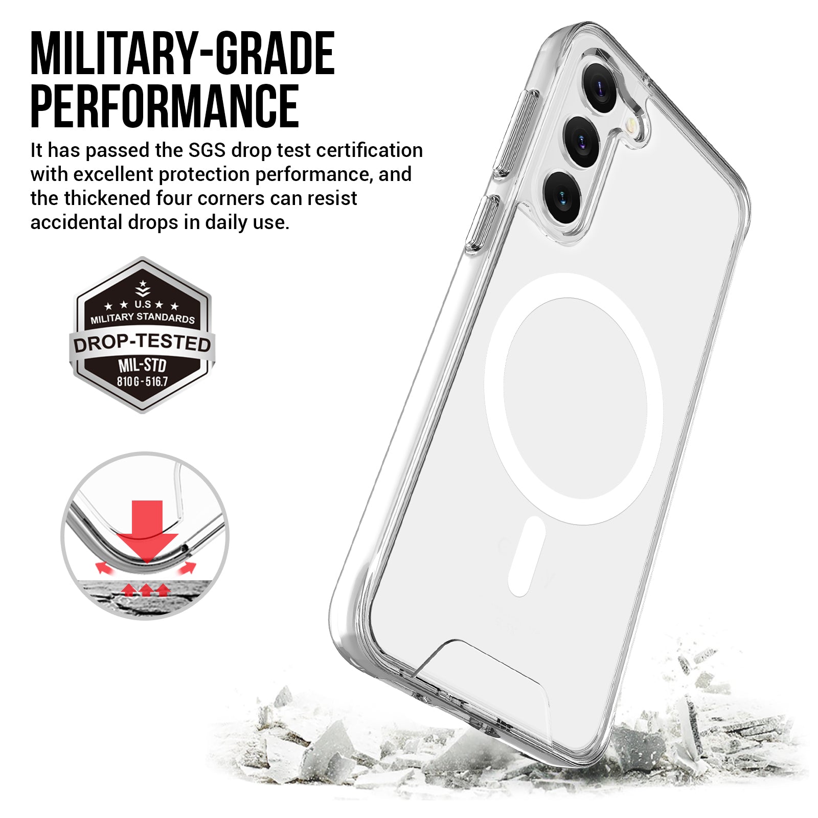 For Samsung Galaxy S22 5G TPU+PC Case Compatible with MagSafe Military Grade Clear Phone Shell