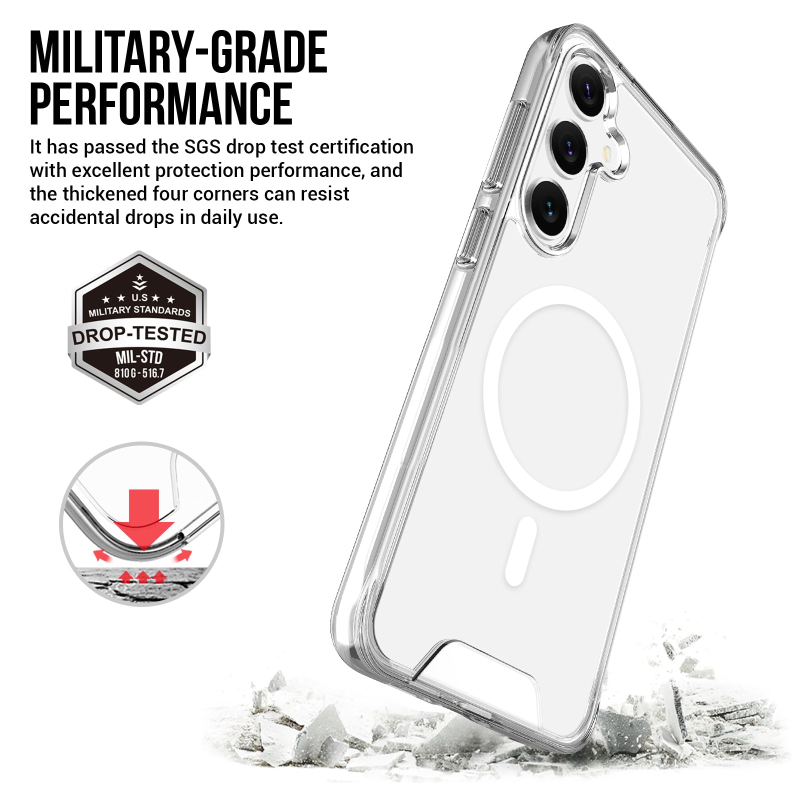 For Samsung Galaxy S24 Case Compatible with MagSafe Anti-yellowing TPU+PC Clear Phone Cover