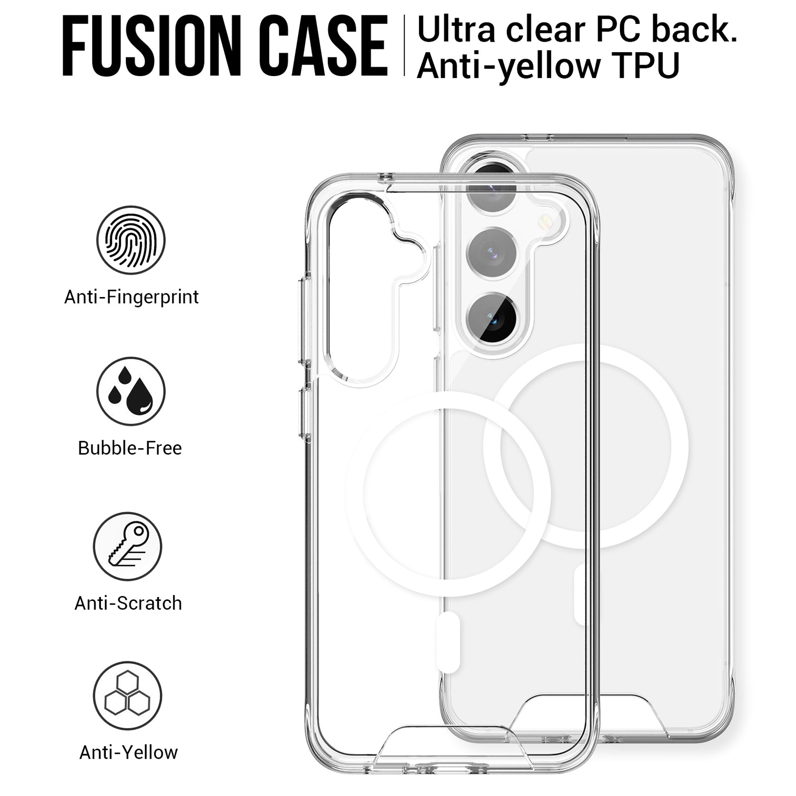 For Samsung Galaxy S24 Case Compatible with MagSafe Anti-yellowing TPU+PC Clear Phone Cover