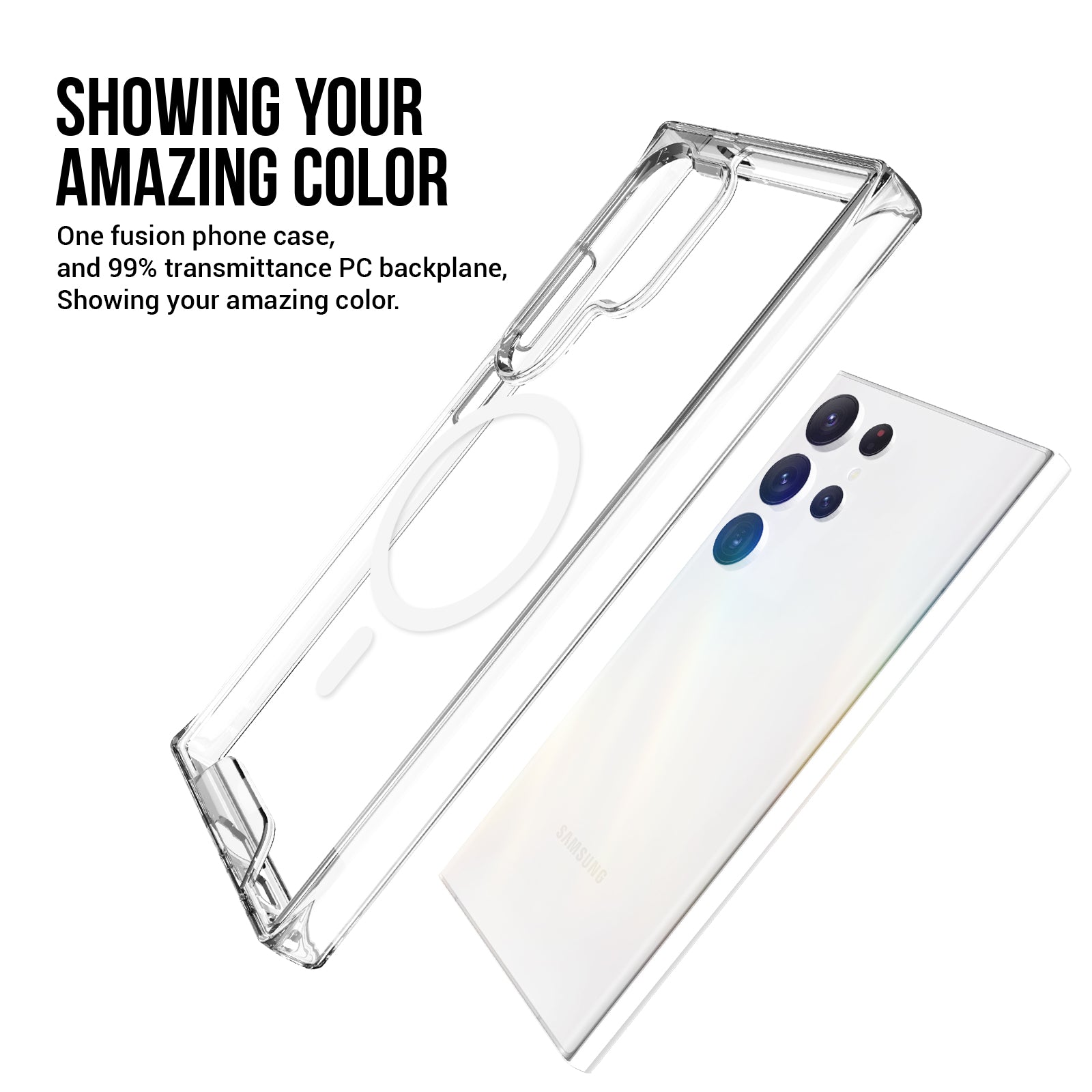 For Samsung Galaxy S24 Ultra Case Anti-fall TPU+PC Clear Protective Cover Compatible with MagSafe