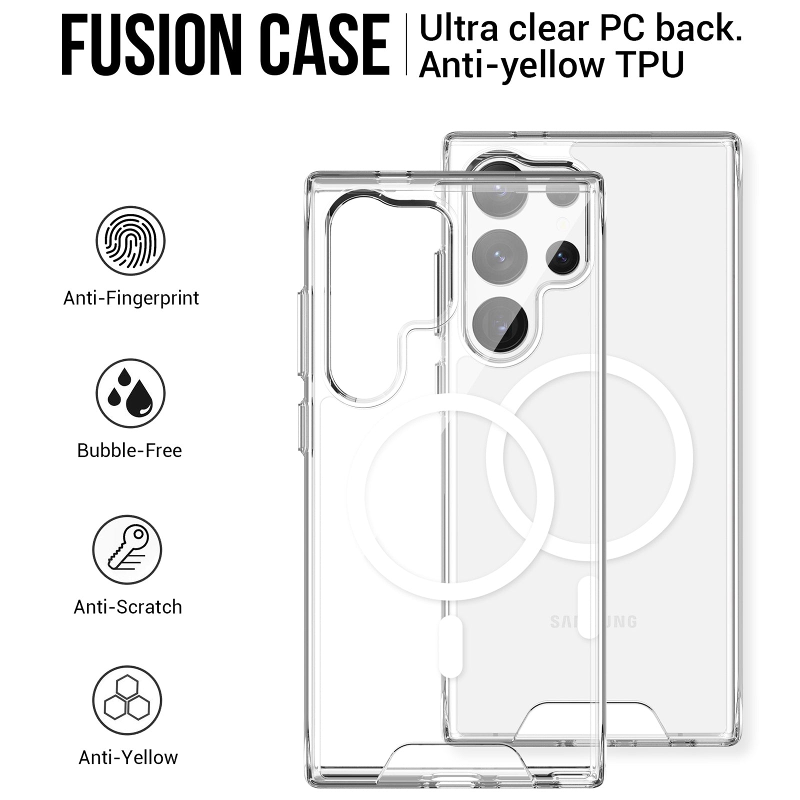 For Samsung Galaxy S24 Ultra Case Anti-fall TPU+PC Clear Protective Cover Compatible with MagSafe