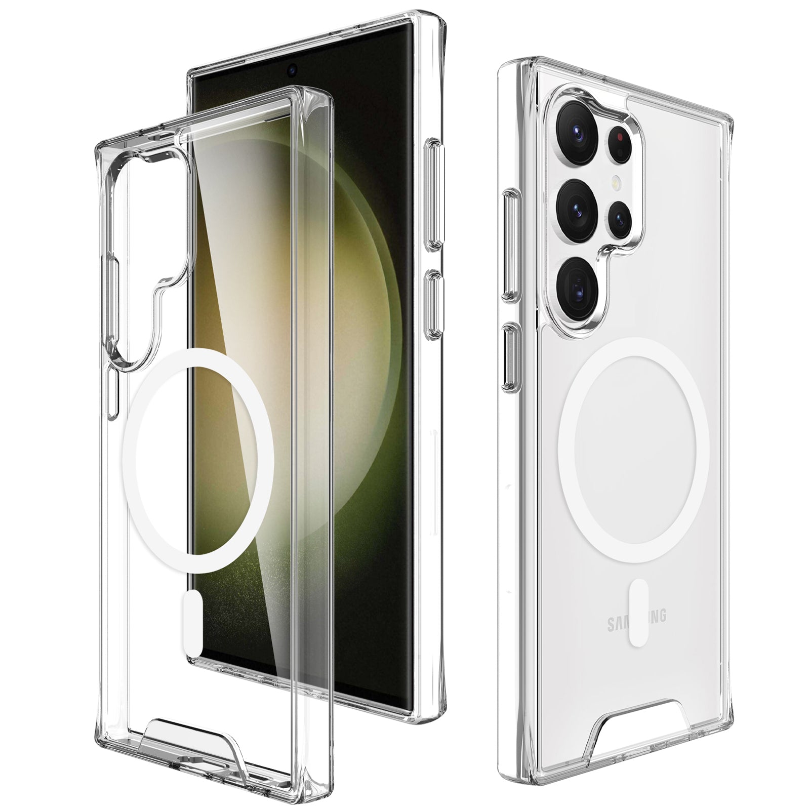 For Samsung Galaxy S24 Ultra Case Anti-fall TPU+PC Clear Protective Cover Compatible with MagSafe