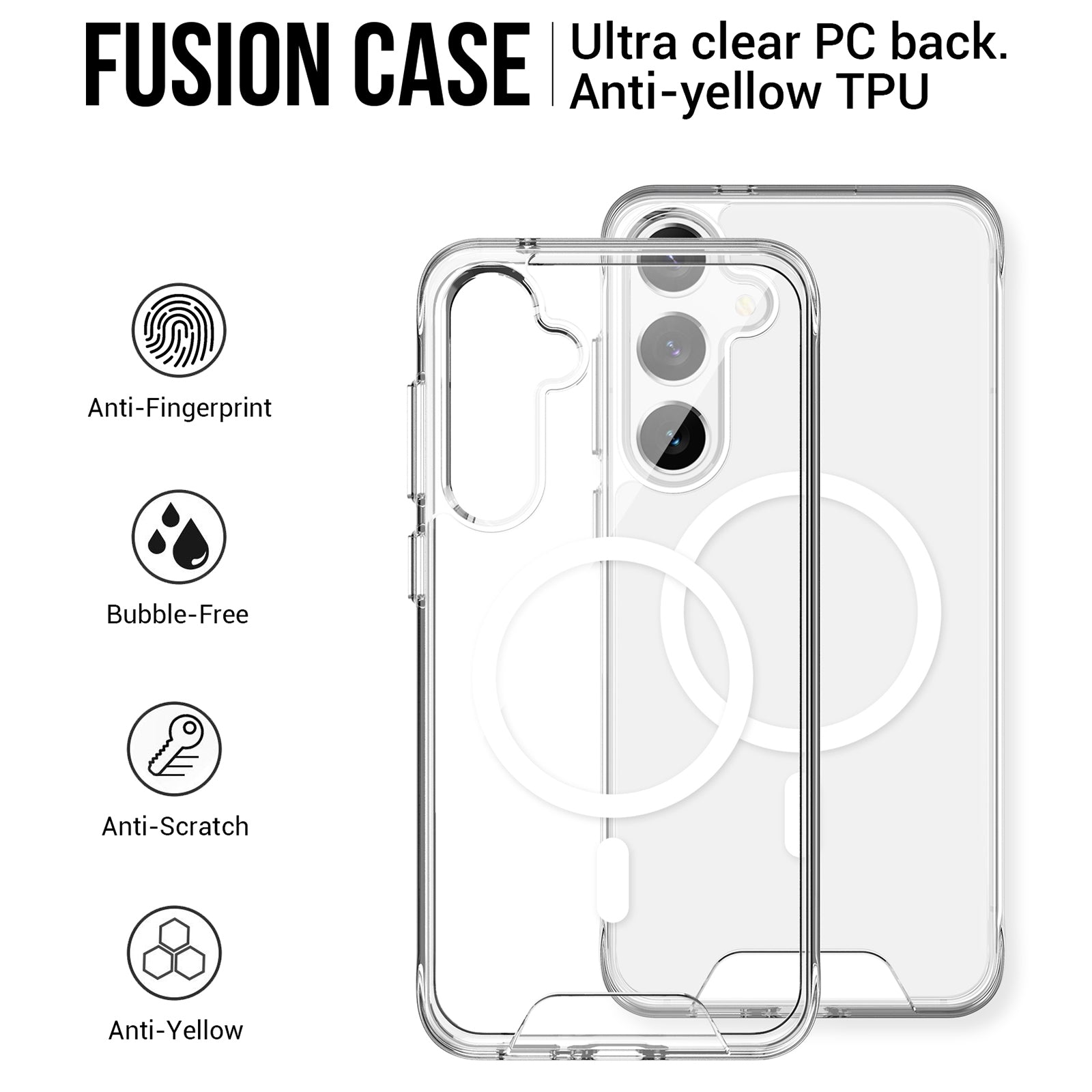 For Samsung Galaxy S24+ Case Magnetic Military Grade TPU+PC Phone Protector - Transparent