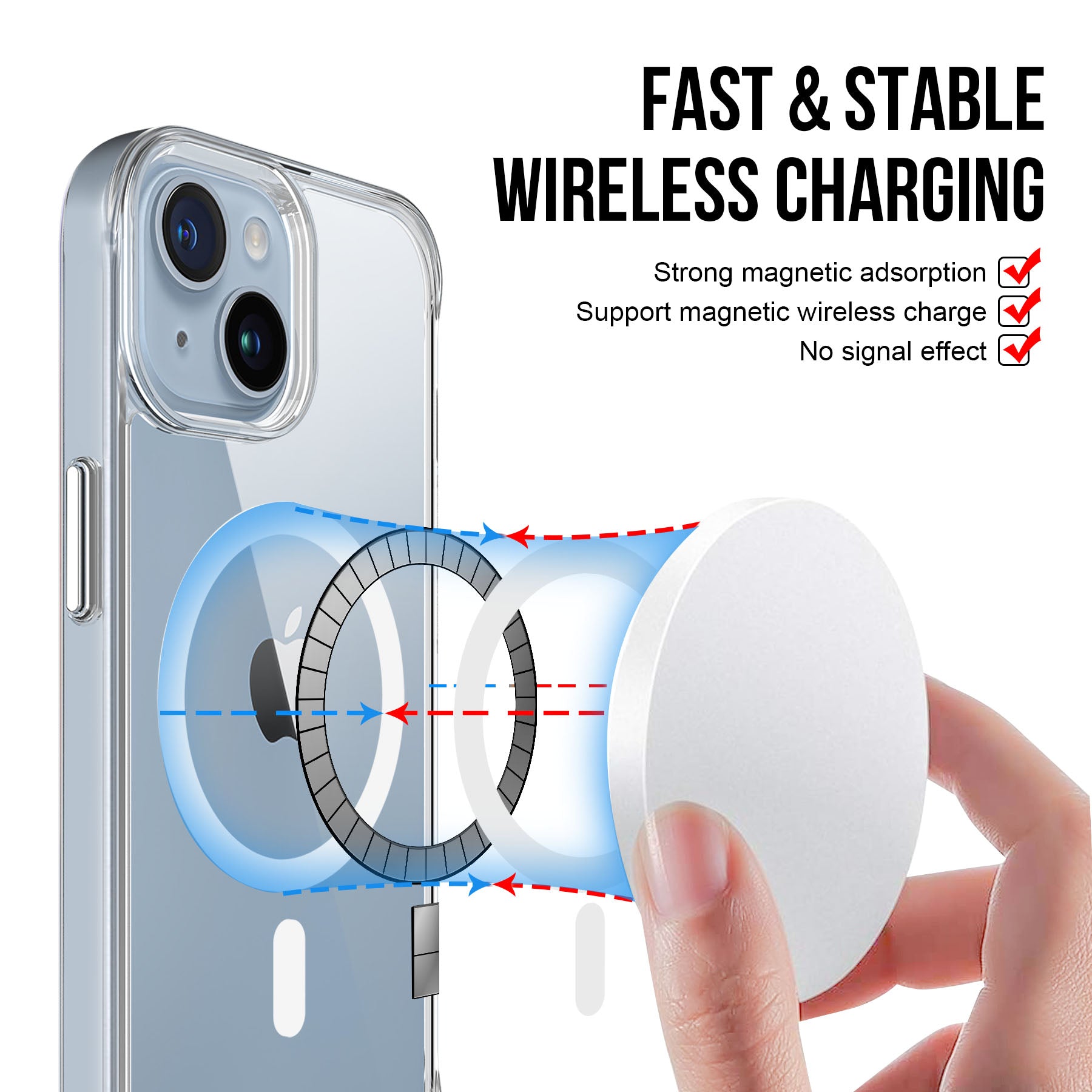 For iPhone 15 Case TPU+PC Clear Military Grade Protective Cover Compatible with MagSafe