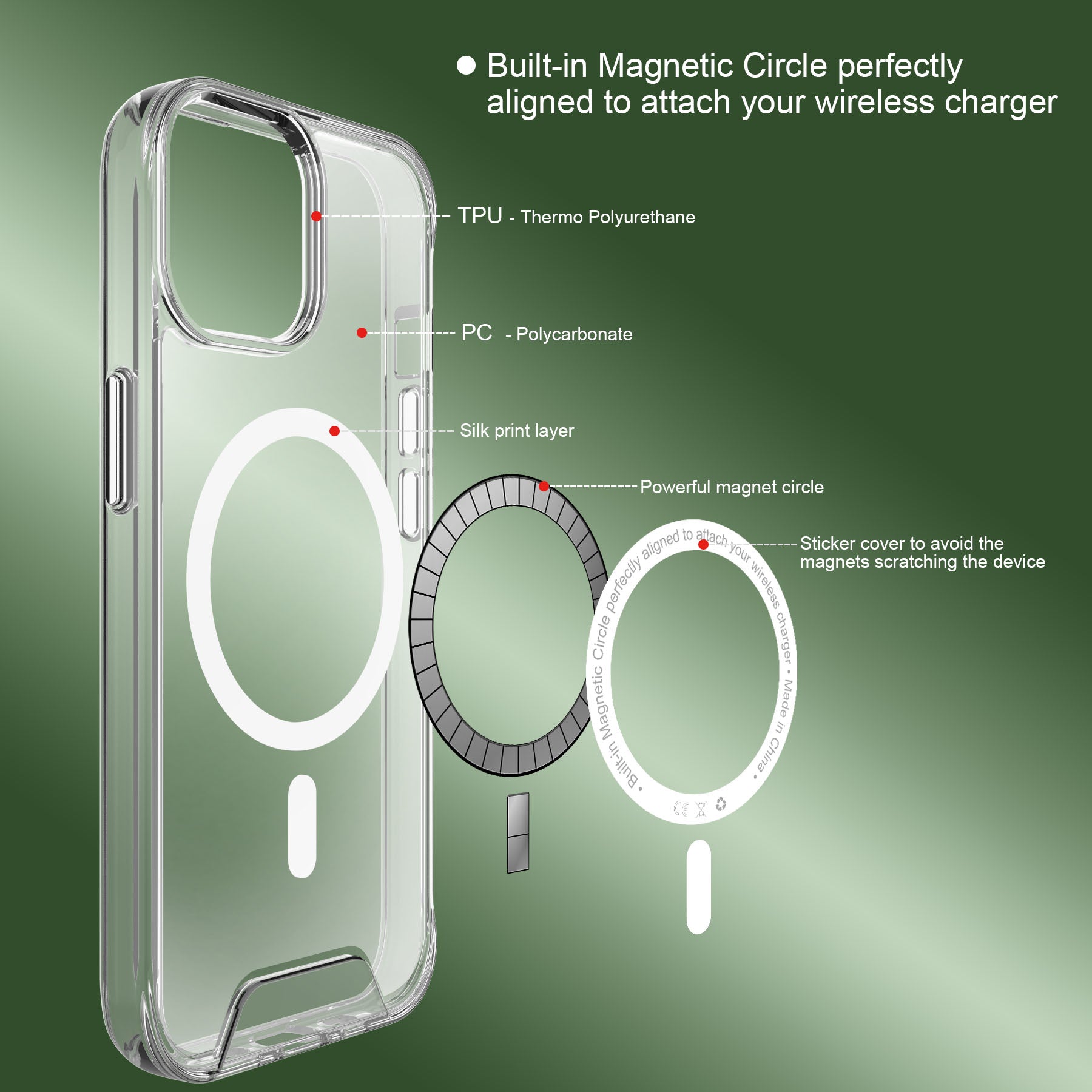 For iPhone 15 Case TPU+PC Clear Military Grade Protective Cover Compatible with MagSafe