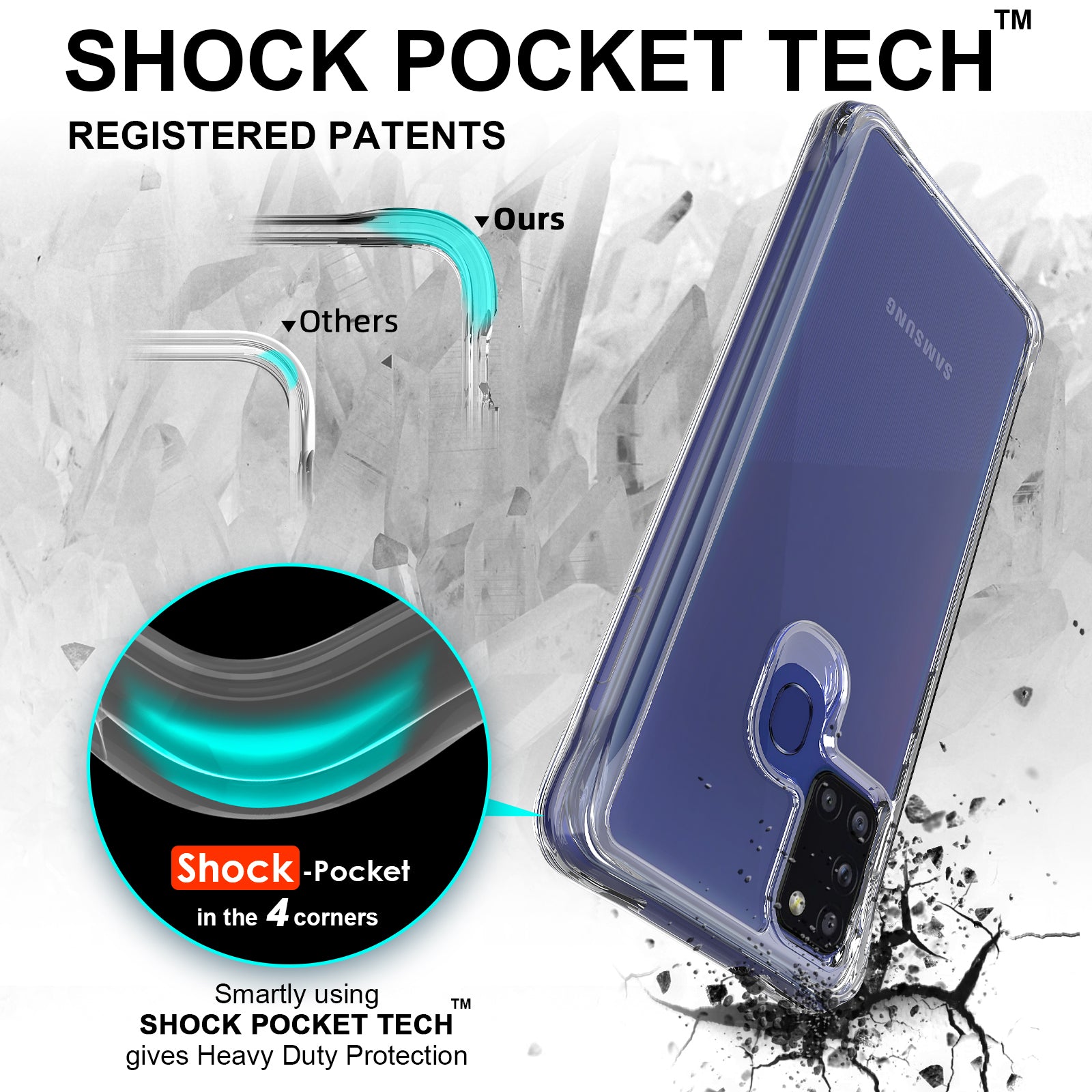 For Samsung Galaxy A21s Cell Phone Cover Anti-Scratch PC + TPU HD Transparent Phone Case