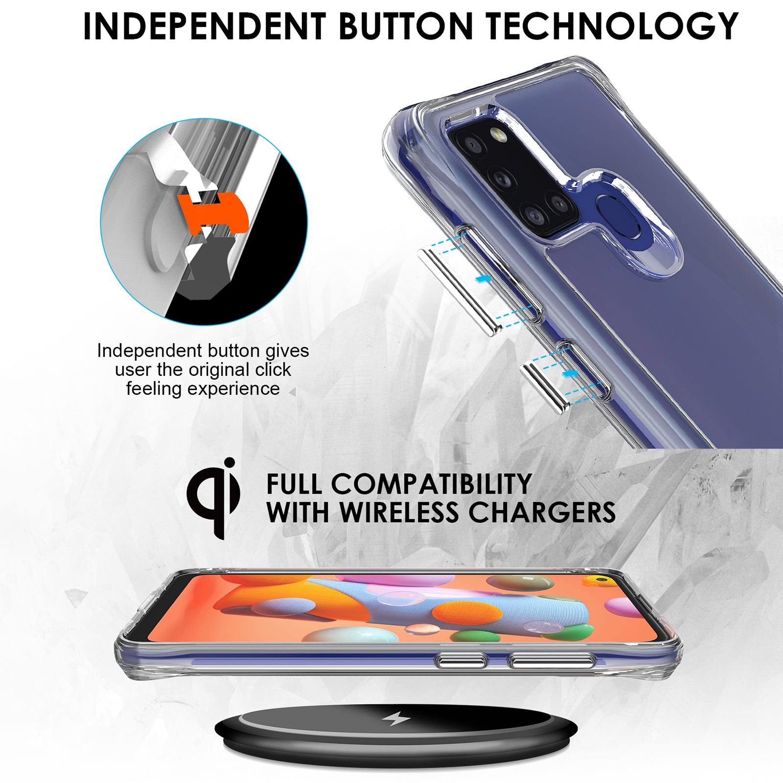 For Samsung Galaxy A21s Cell Phone Cover Anti-Scratch PC + TPU HD Transparent Phone Case