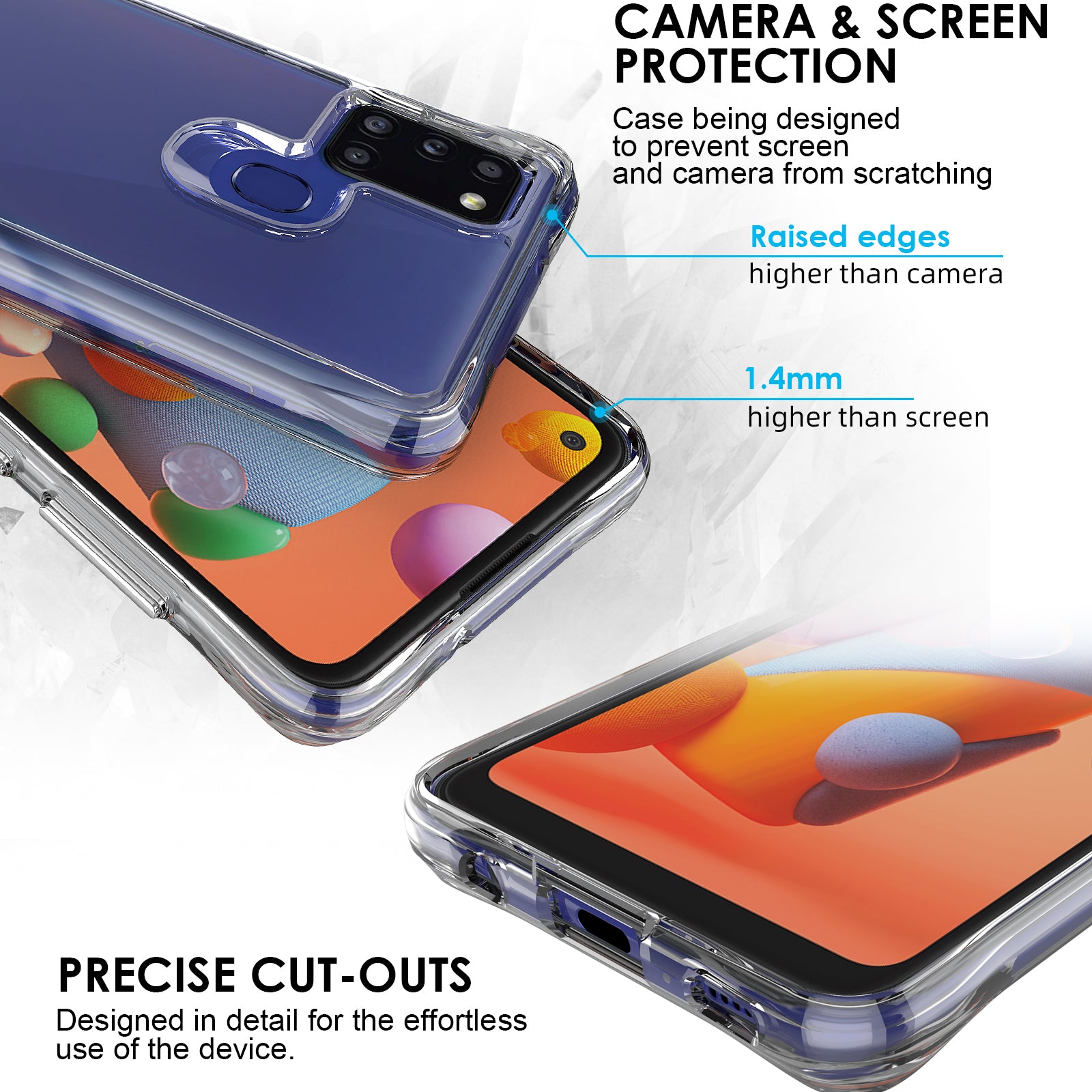 For Samsung Galaxy A21s Cell Phone Cover Anti-Scratch PC + TPU HD Transparent Phone Case