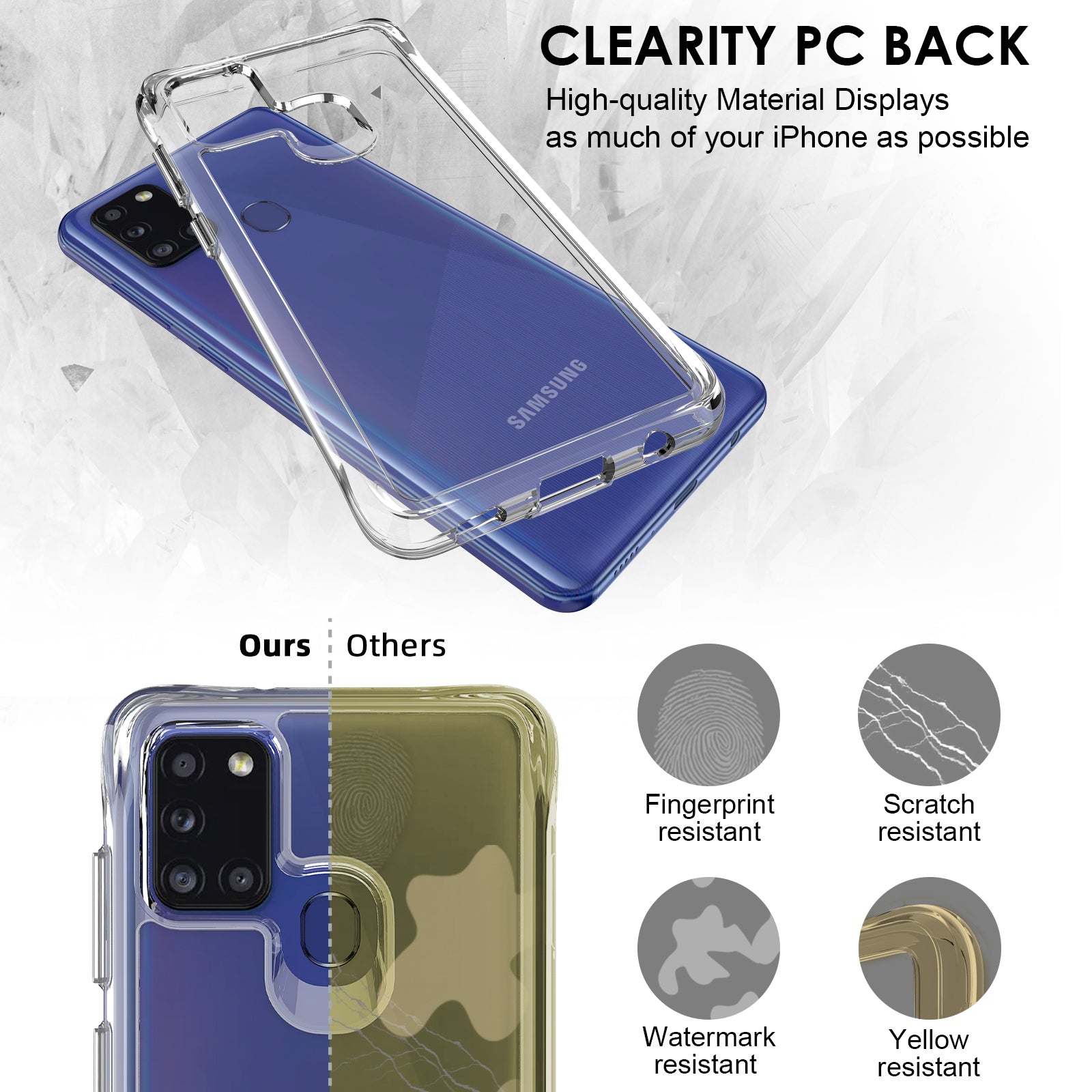 For Samsung Galaxy A21s Cell Phone Cover Anti-Scratch PC + TPU HD Transparent Phone Case