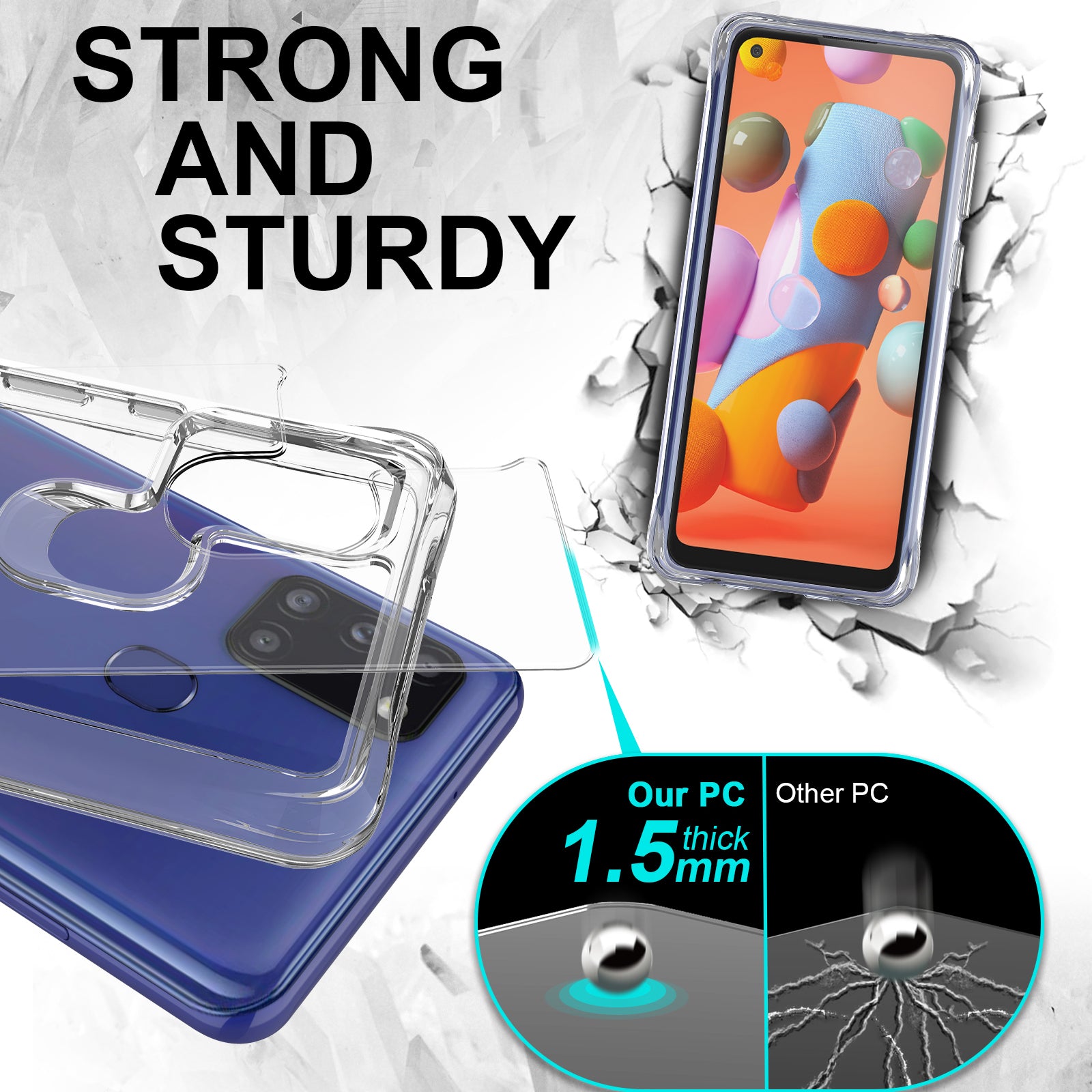 For Samsung Galaxy A21s Cell Phone Cover Anti-Scratch PC + TPU HD Transparent Phone Case
