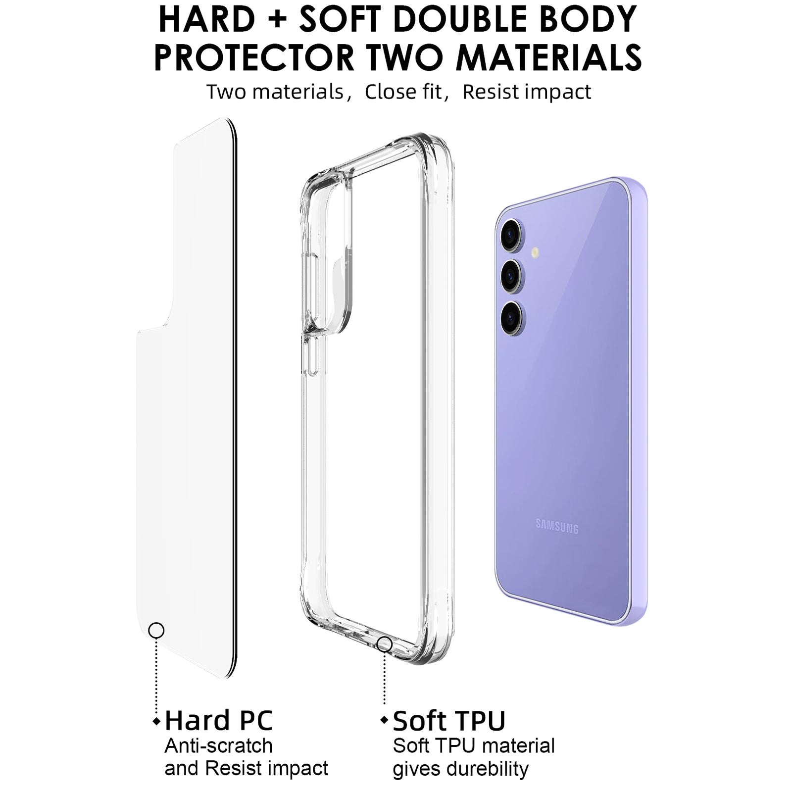 For Samsung Galaxy A35 5G Case Slim-fit Hard PC + TPU Phone Cover HD Clear Phone Shell