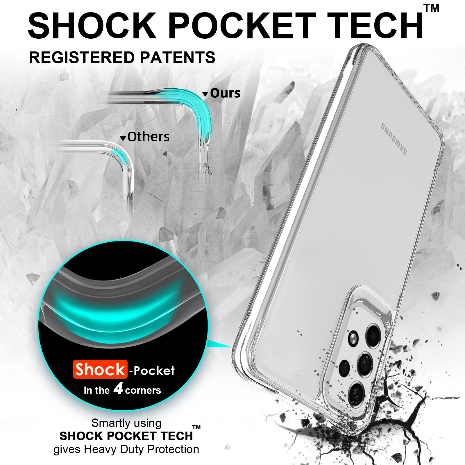 For Samsung Galaxy A73 5G Case Scratch-proof Hard PC + Soft TPU Clear Phone Back Cover